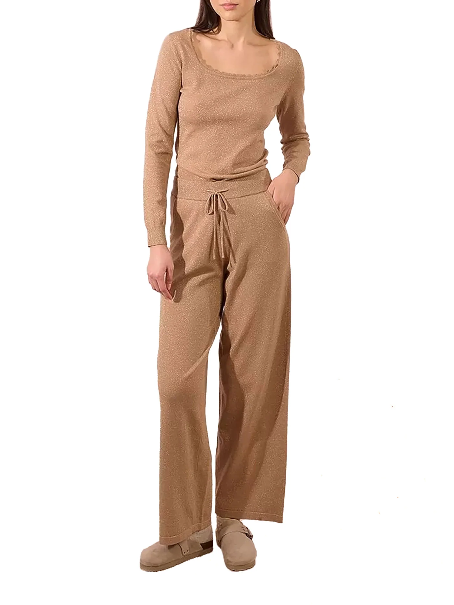 Pantalone palazzo Molly Bracken donna coulisse beige oro - Image 4