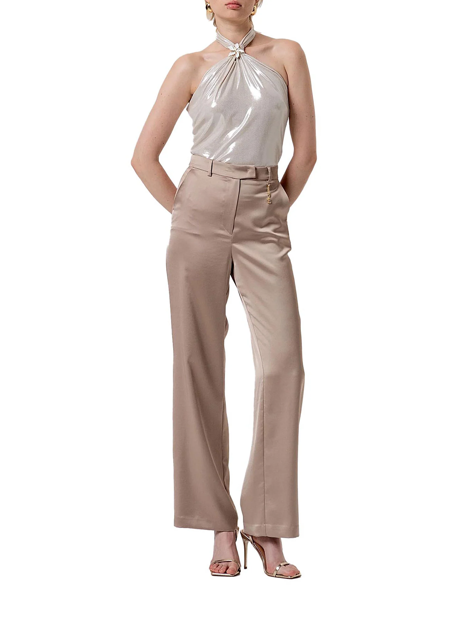 Pantalone Fracomina Donna a palazzo low waist beige