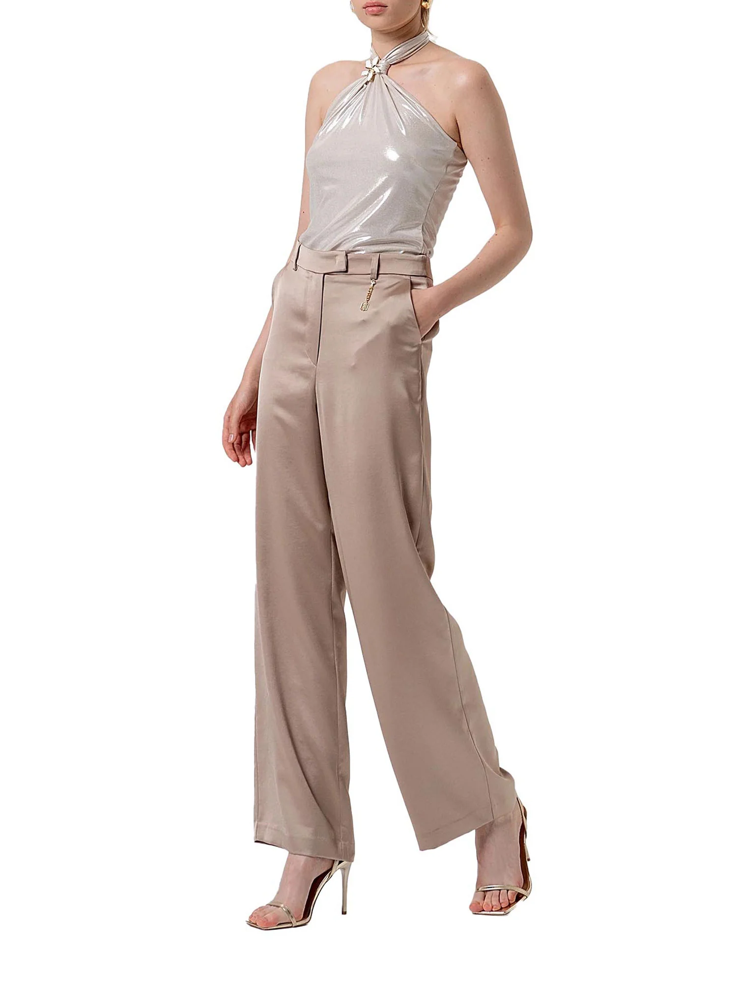 Pantalone Fracomina Donna a palazzo low waist beige - Image 2