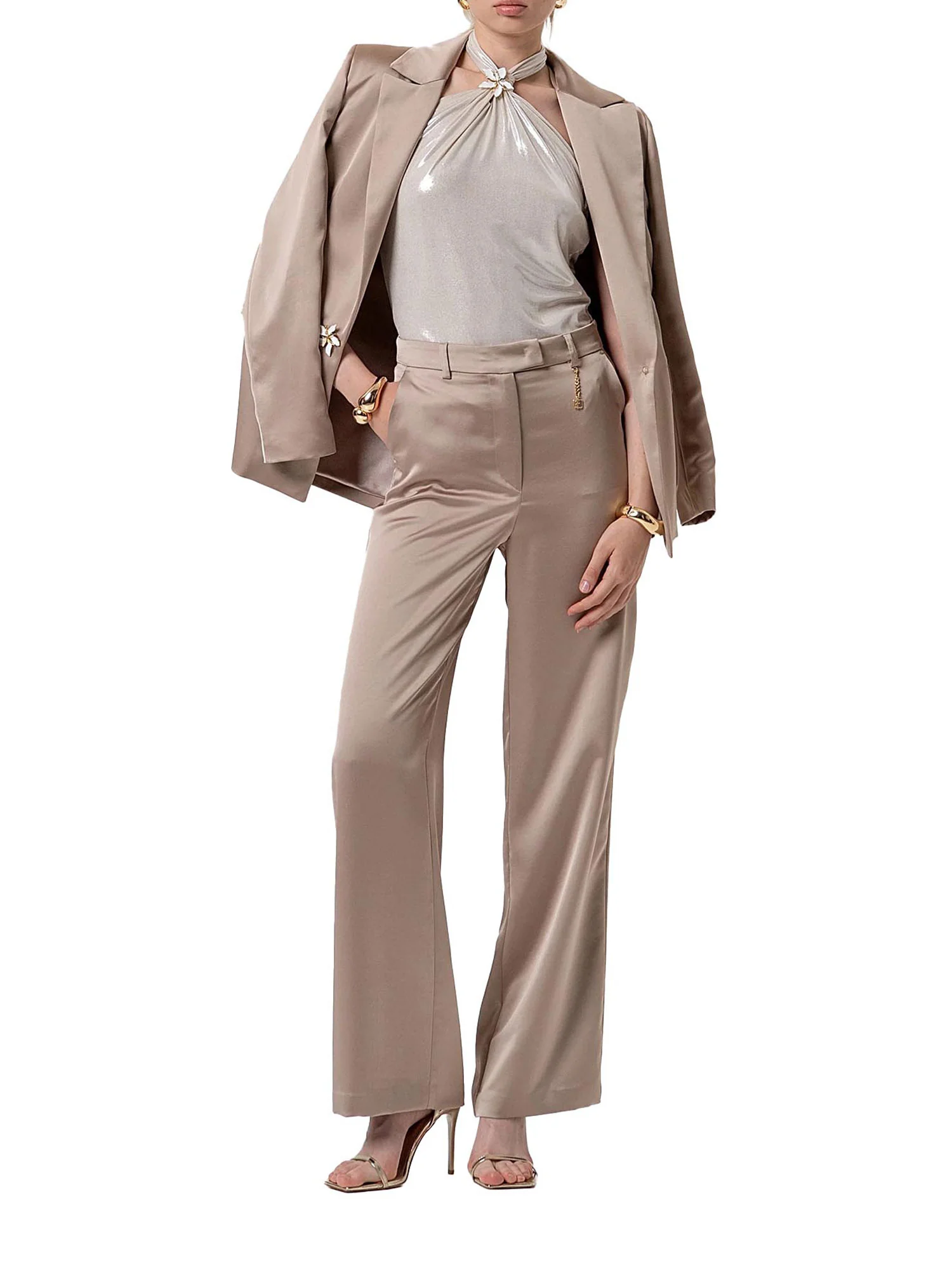 Pantalone Fracomina Donna a palazzo low waist beige - Image 4