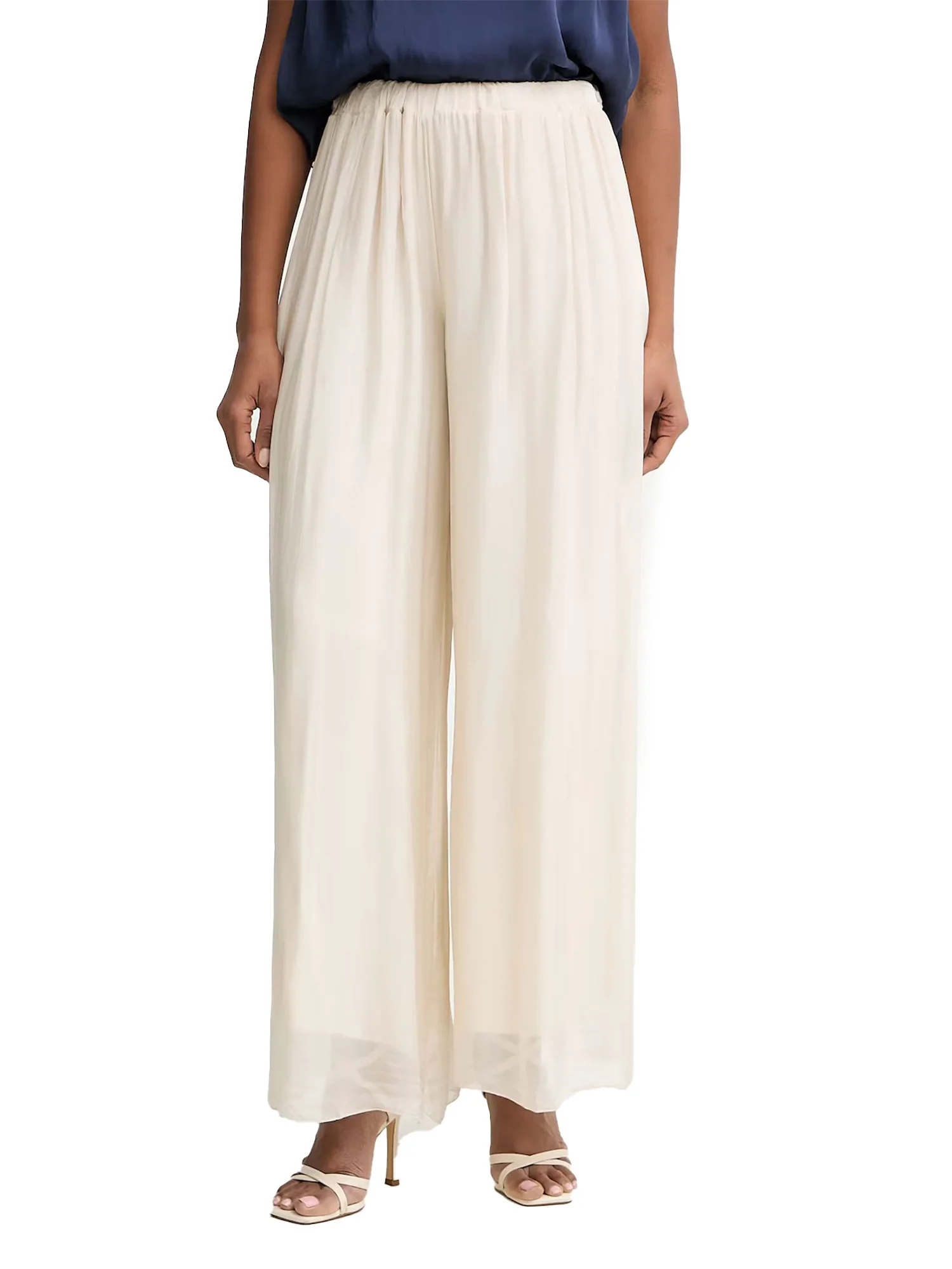 Pantalone Haveone donna palazzo misto seta rosa antico