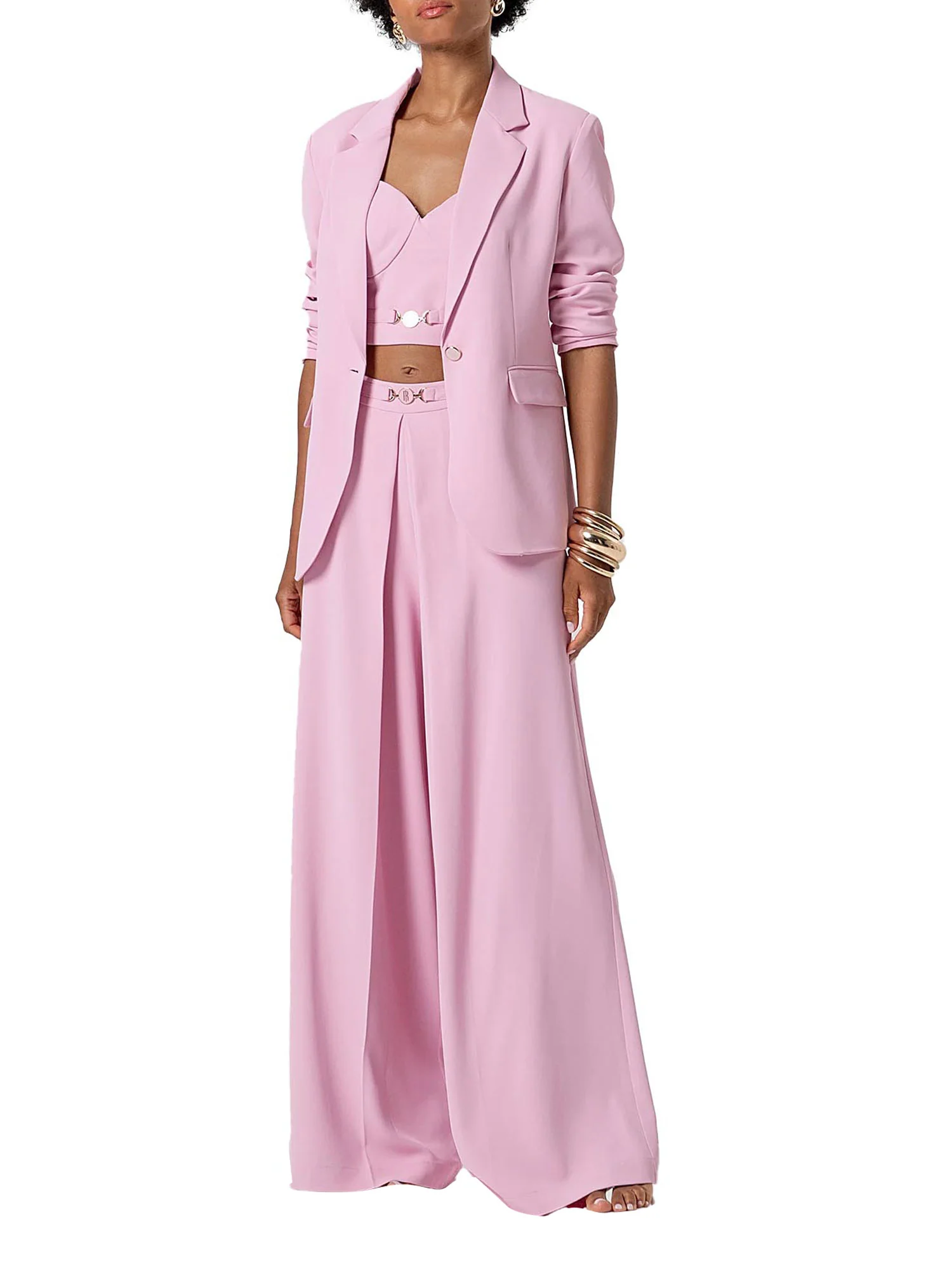 Pantalone Fracomina Donna a palazzo con pieghe rosa - Image 4