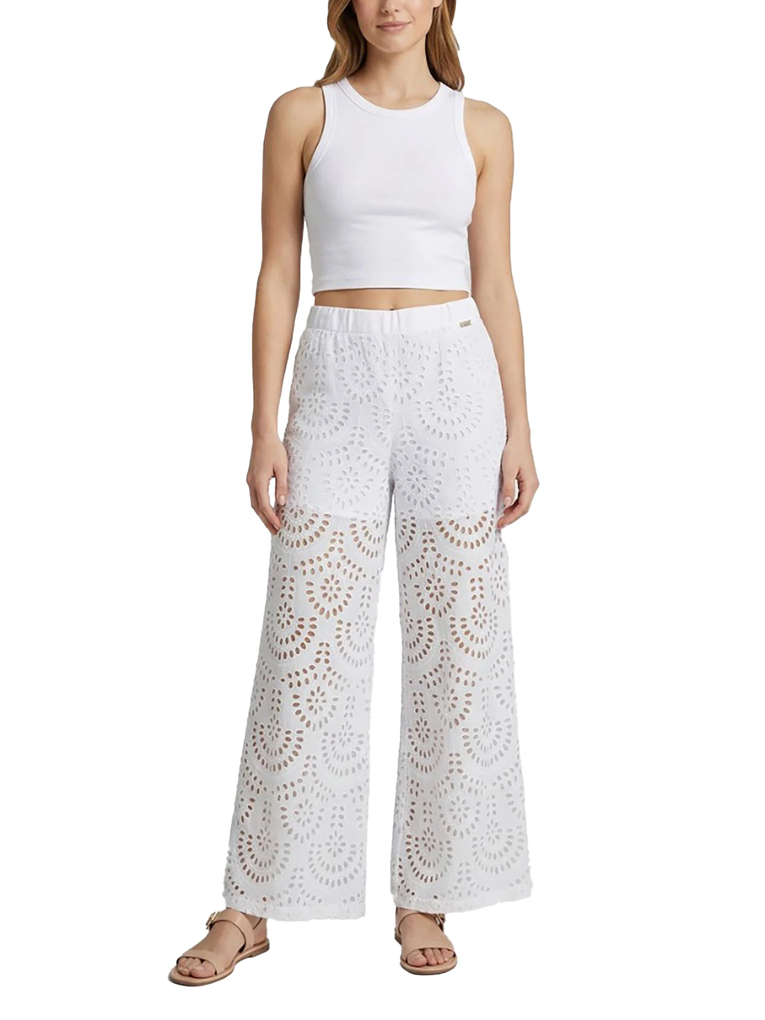 Pantalone Mark up donna palazzo pizzo panna - Image 3