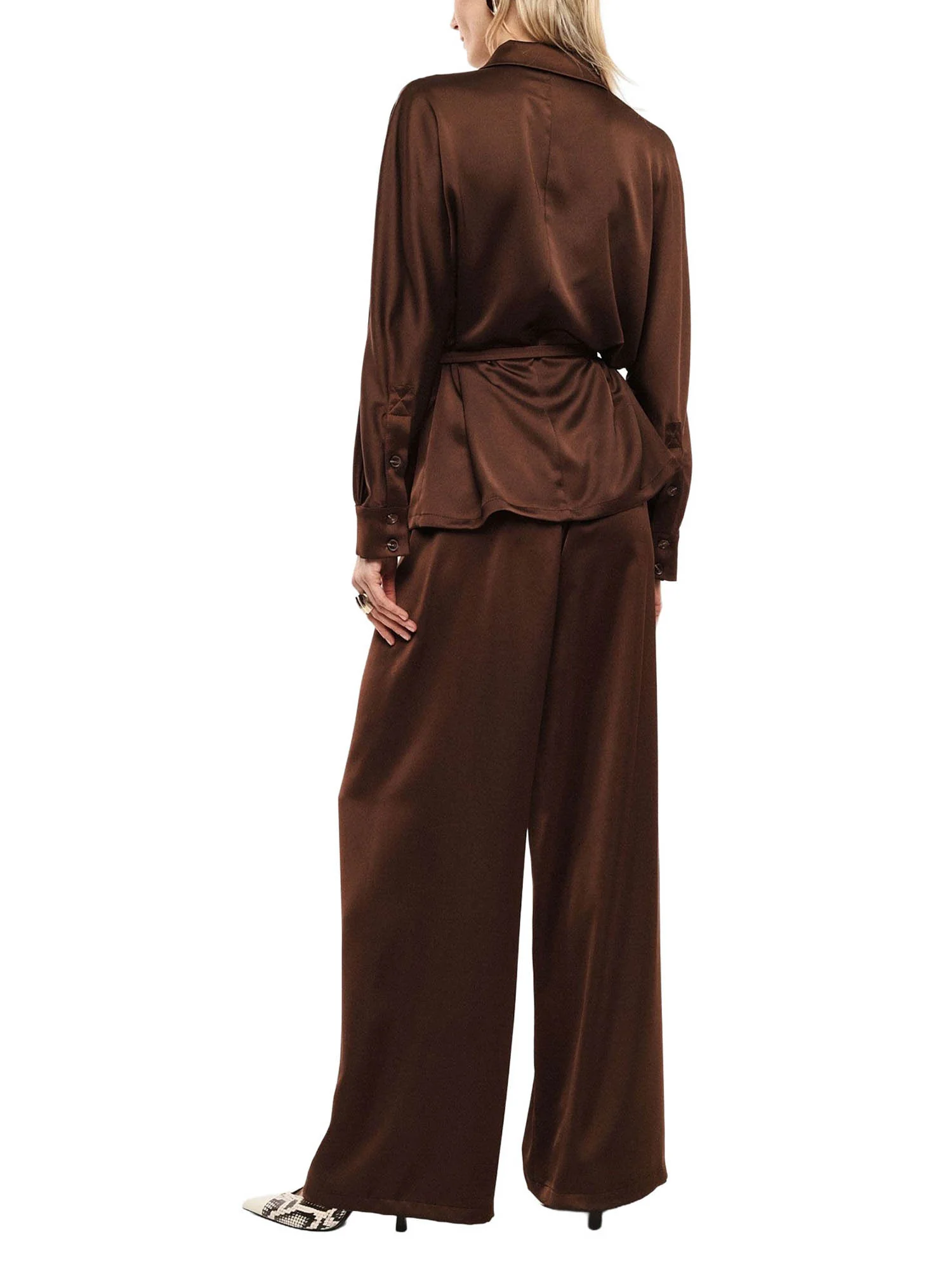 Pantalone Imperial Donna palazzo satin Cacao - Image 2