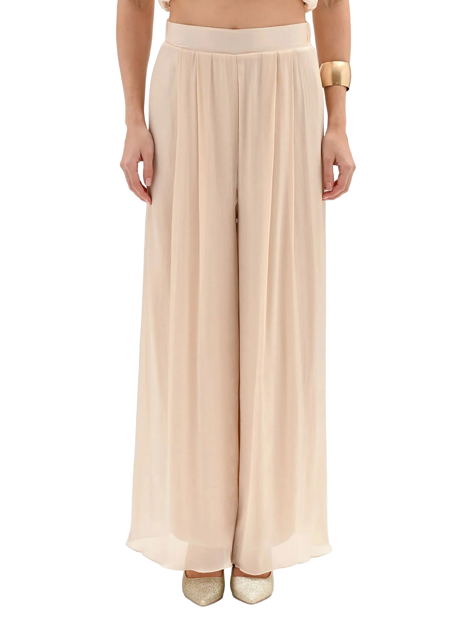 Pantolone Rinascimento Donna plisset in raso beige