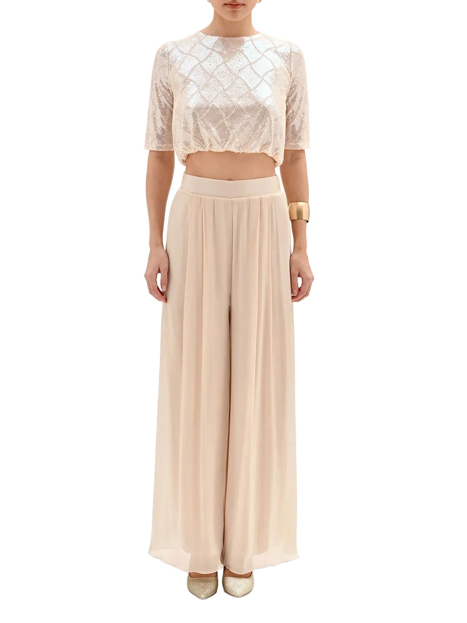 Pantolone Rinascimento Donna plisset in raso beige - Image 2