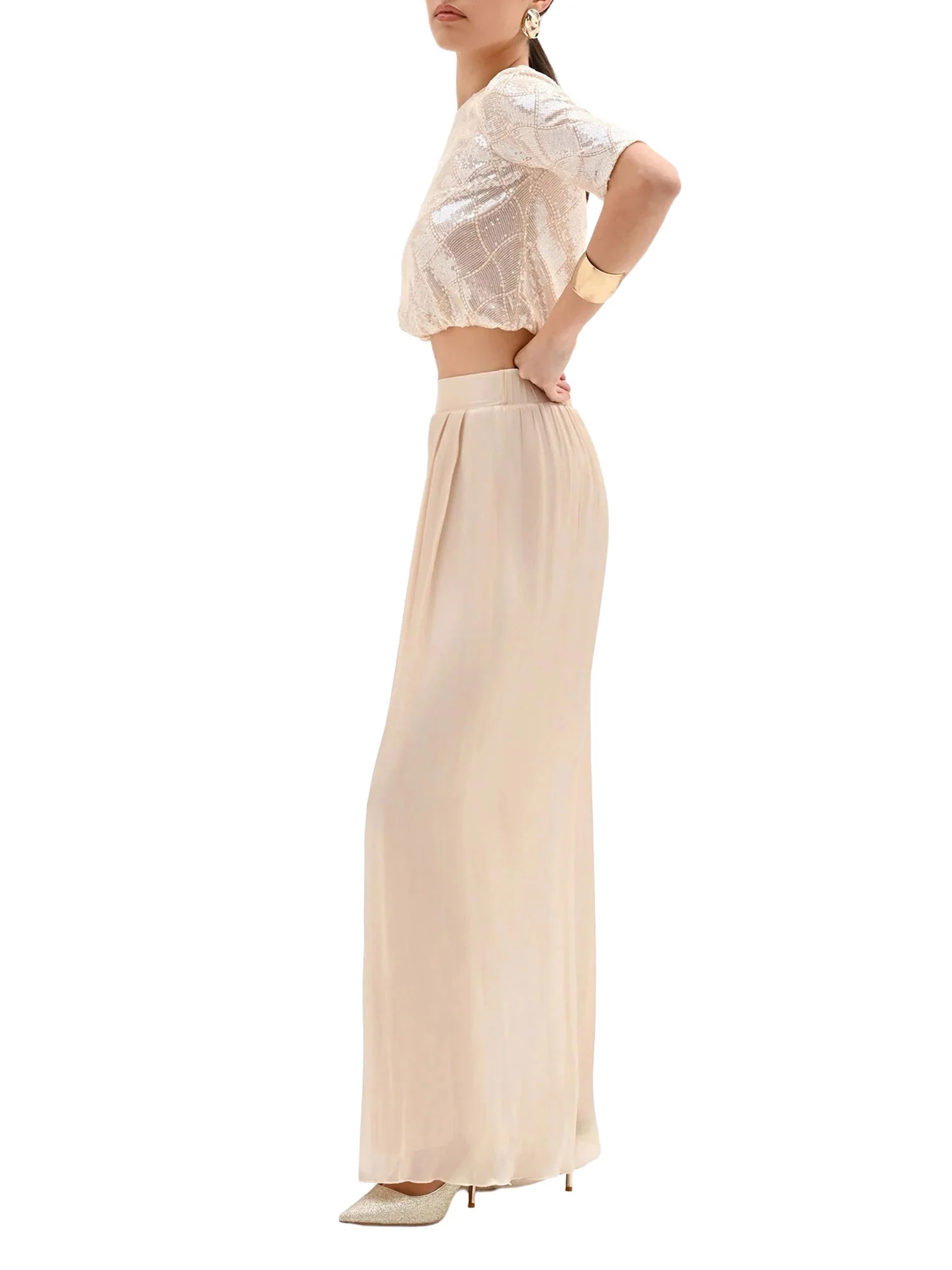 Pantolone Rinascimento Donna plisset in raso beige - Image 3