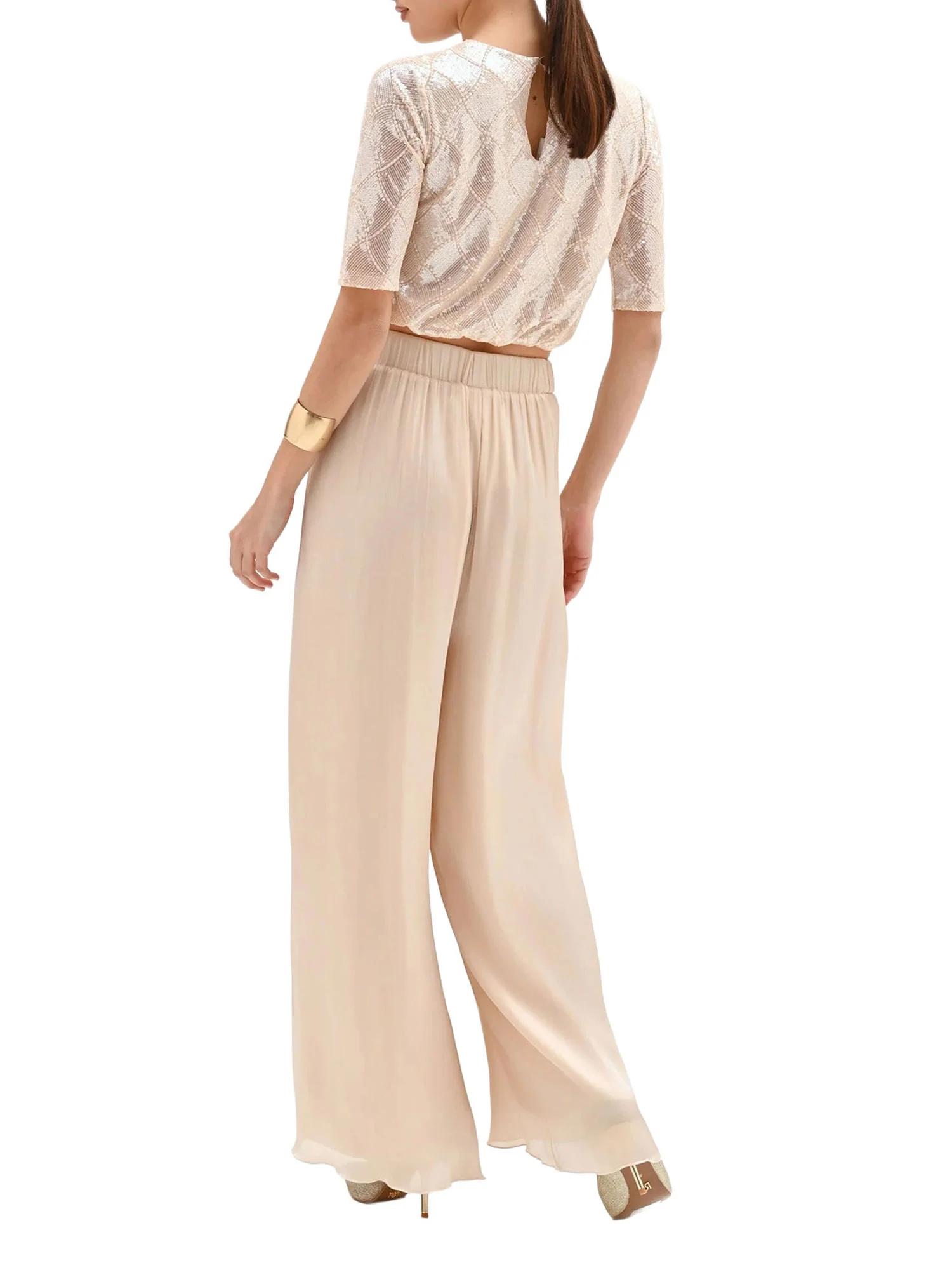 Pantolone Rinascimento Donna plisset in raso beige - Image 4