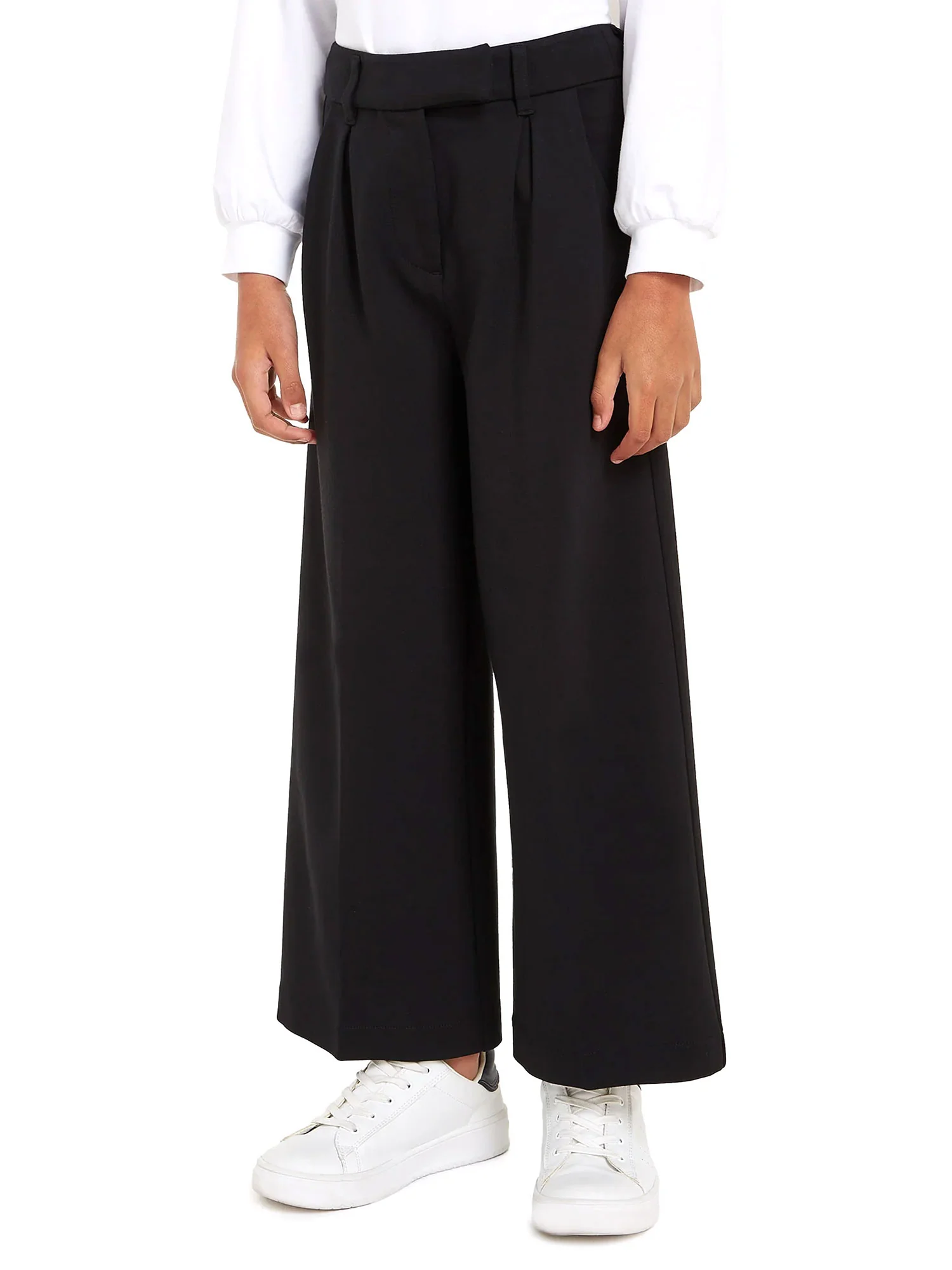 Pantalone teen palazzo con pinces nero - Image 3