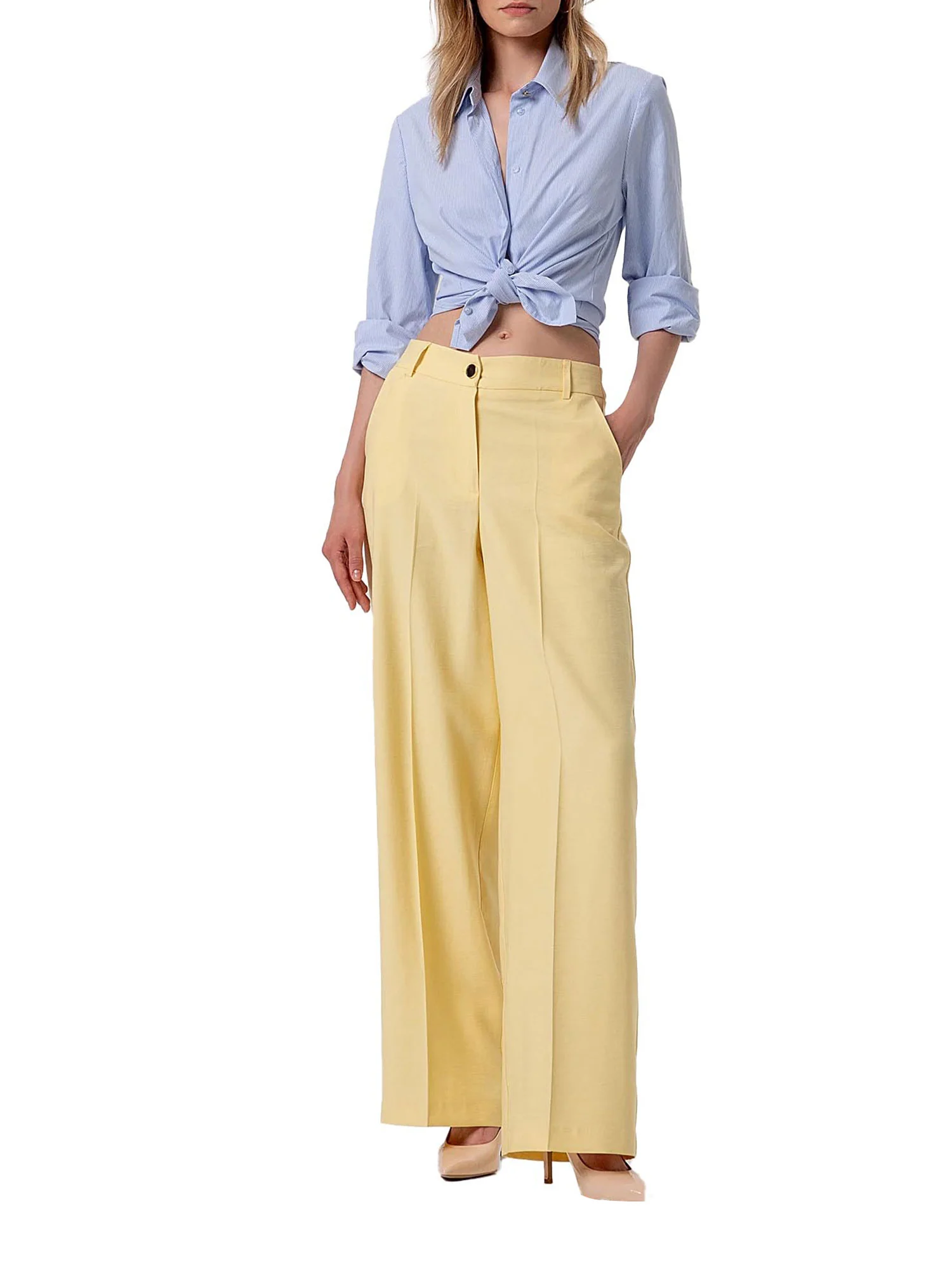 Pantalone Fracomina Donna flare con tasche america giallo