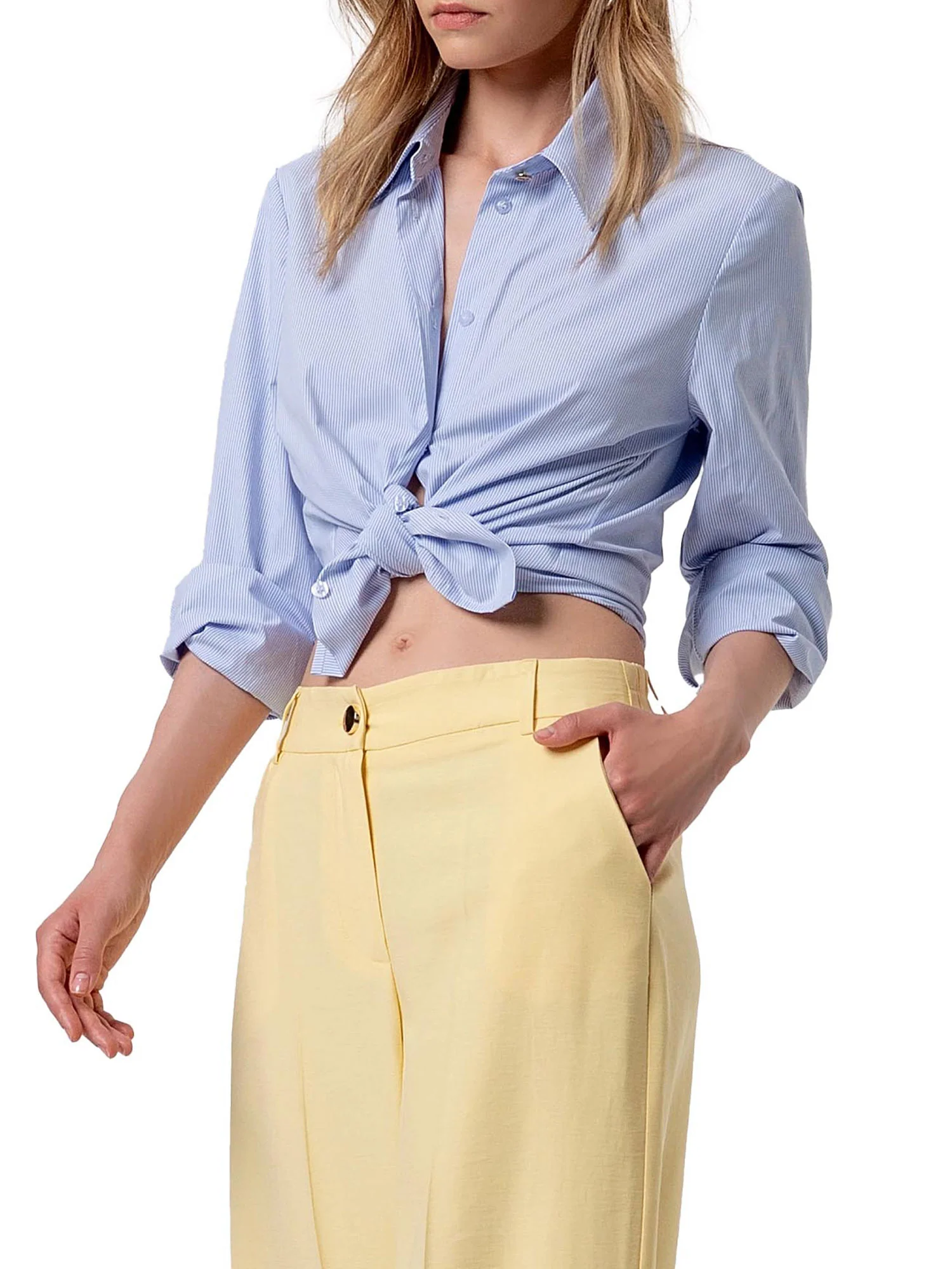 Pantalone Fracomina Donna flare con tasche america giallo - Image 3