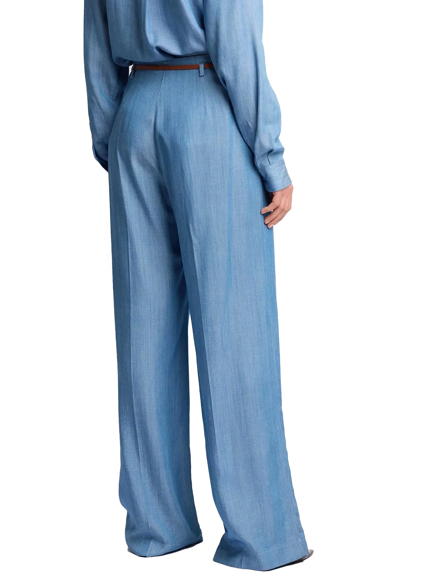 Pantalone Kocca Donna a palazzo con tasche applicate azzurro - Image 2
