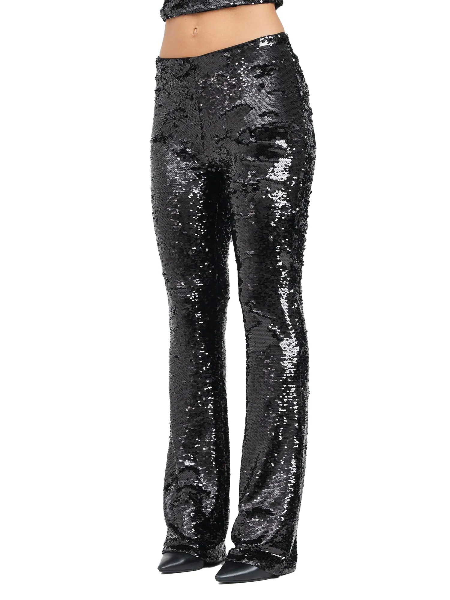 Pantalone zampa paillettes nero