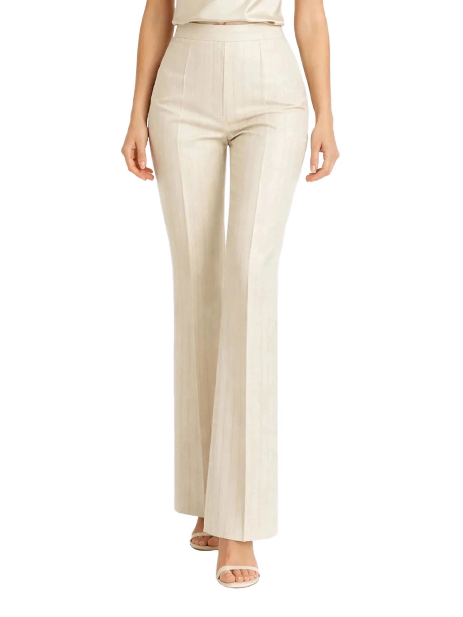 Pantalone Rinascimento Donna gessato a zampa beige
