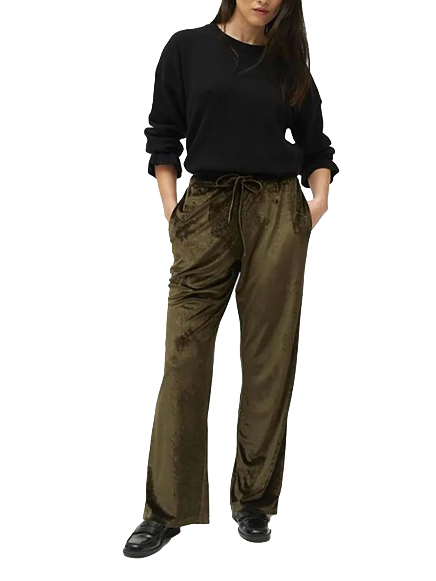 Pantaloni a palazzo in ciniglia verde - Image 3