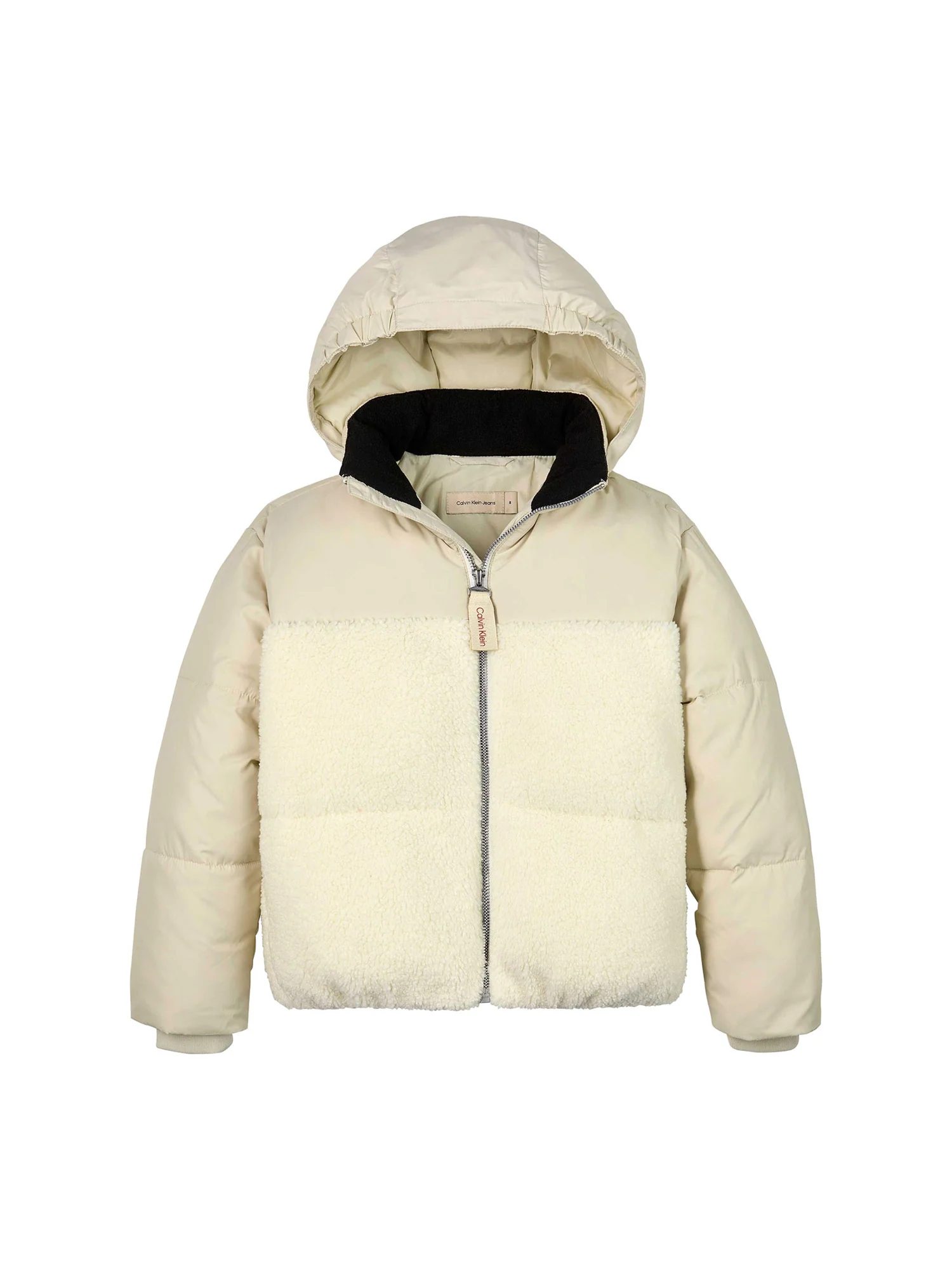 Piumino con zip e cappuccio mix media bianco