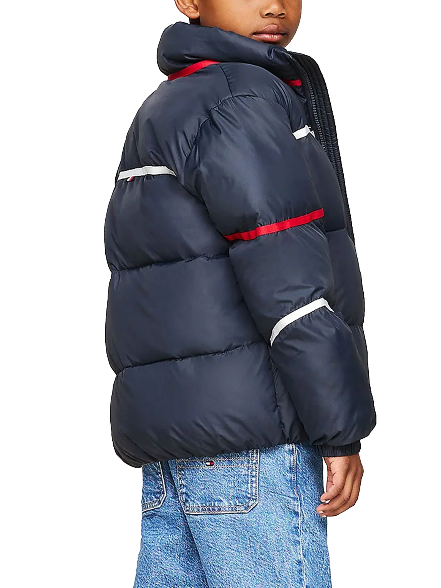 Piumino teen global stripe con zip blu - Image 3