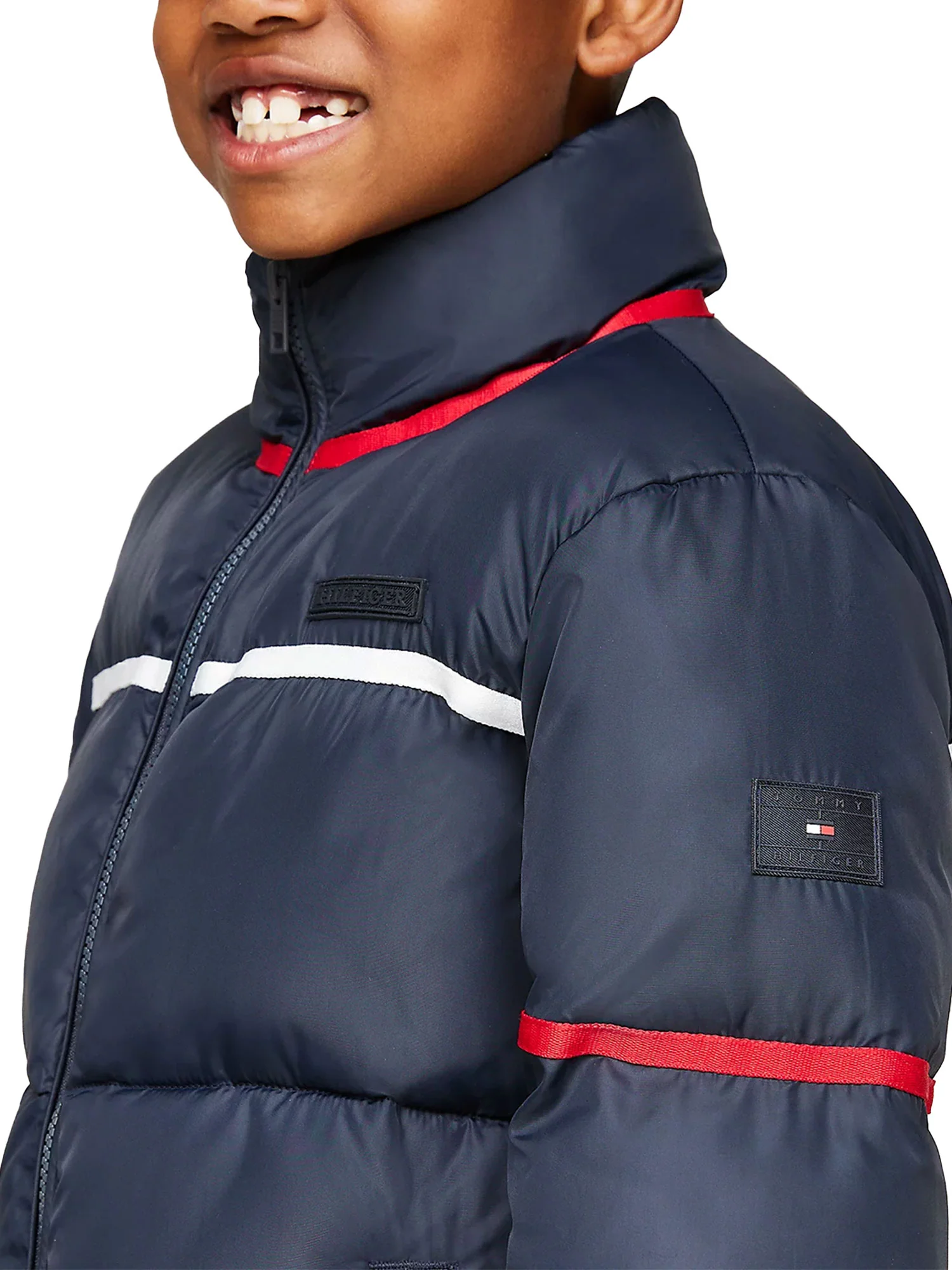 Piumino teen global stripe con zip blu - Image 4