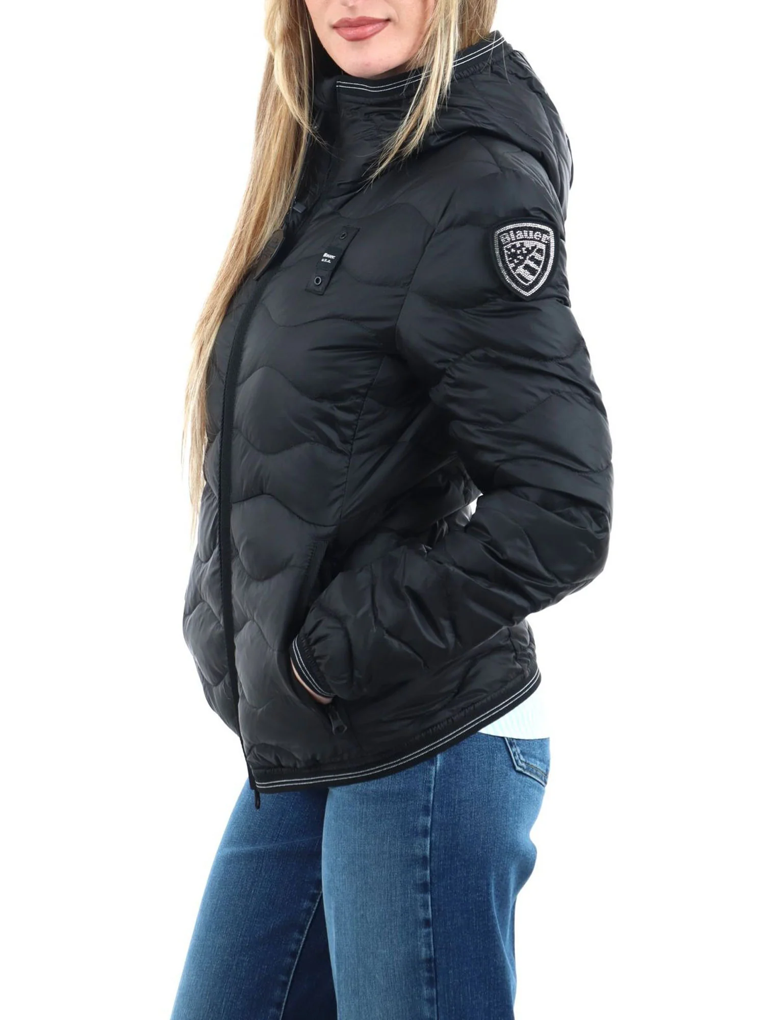 Piumino Blauer con zip e cappucco Camelia nero - Image 2