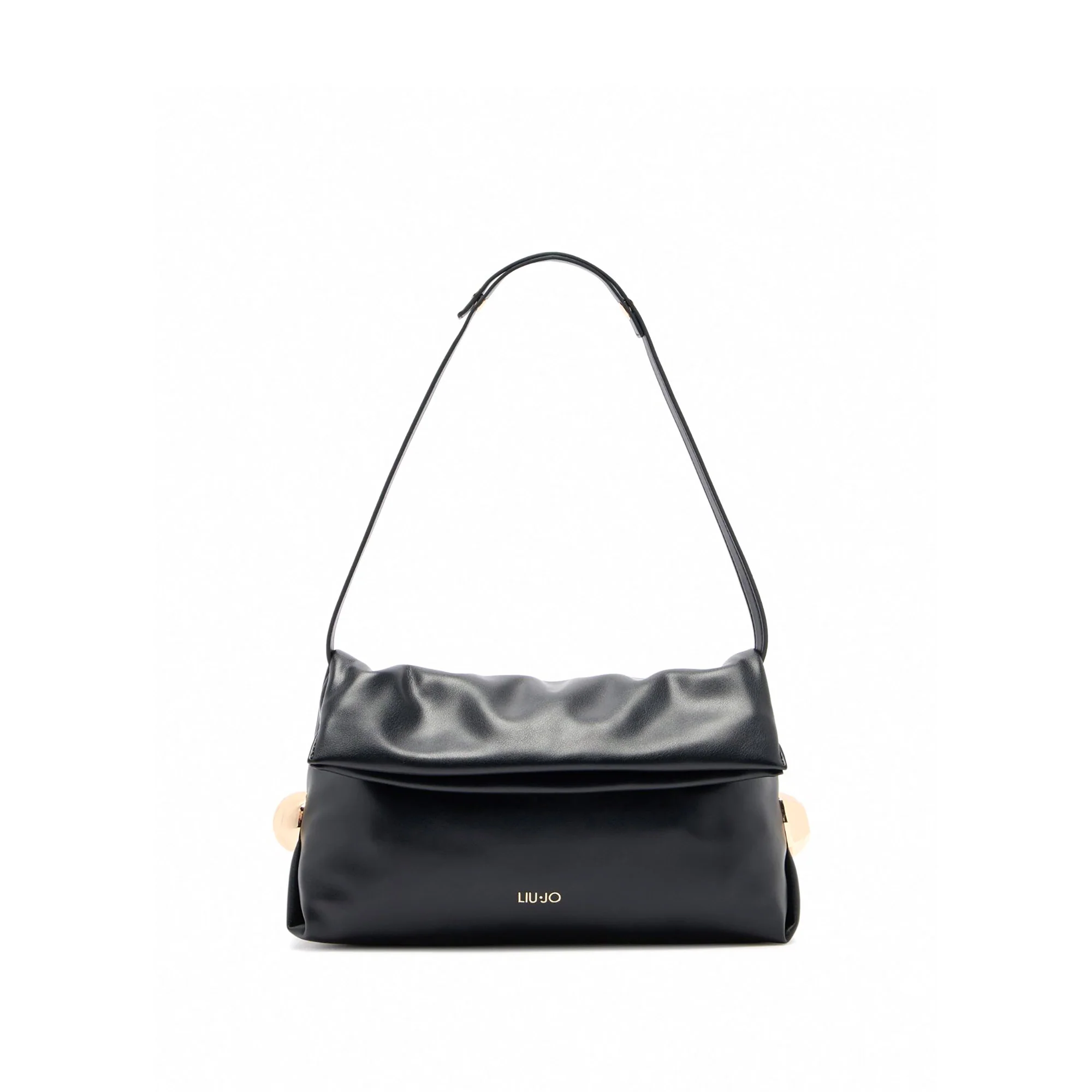 Borsa a spalla M Liu Jo donna con applicazione bottoni e patta nero