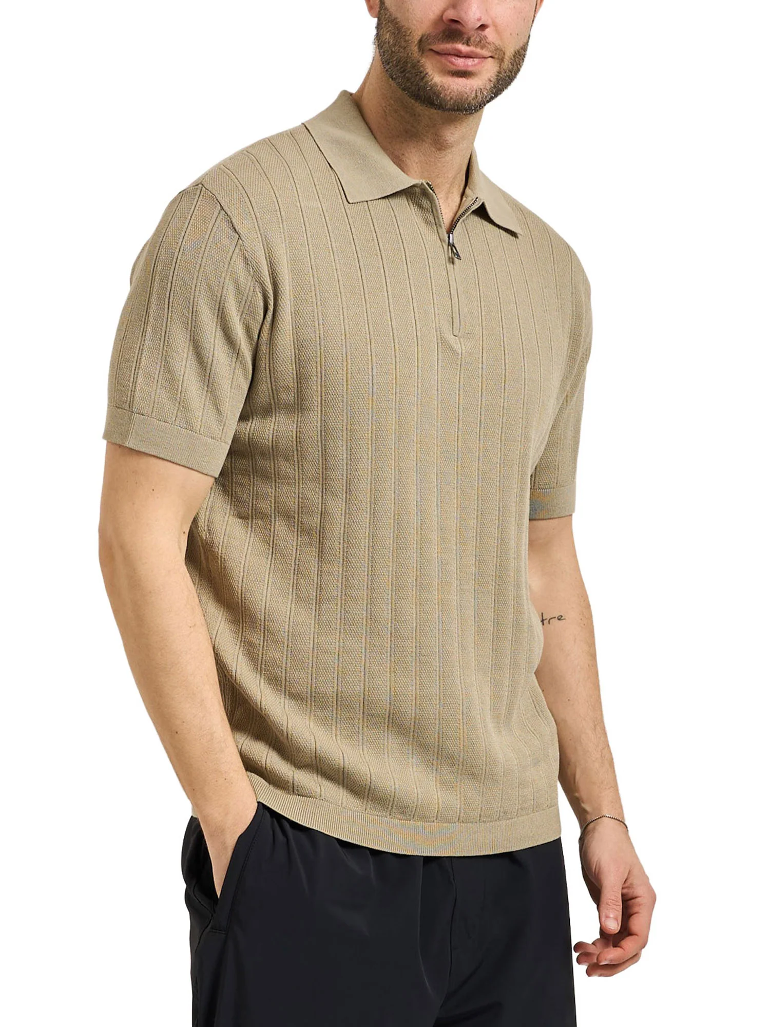 Polo Armani Exchange a manica corta 1/2 zip knit beige - Image 3