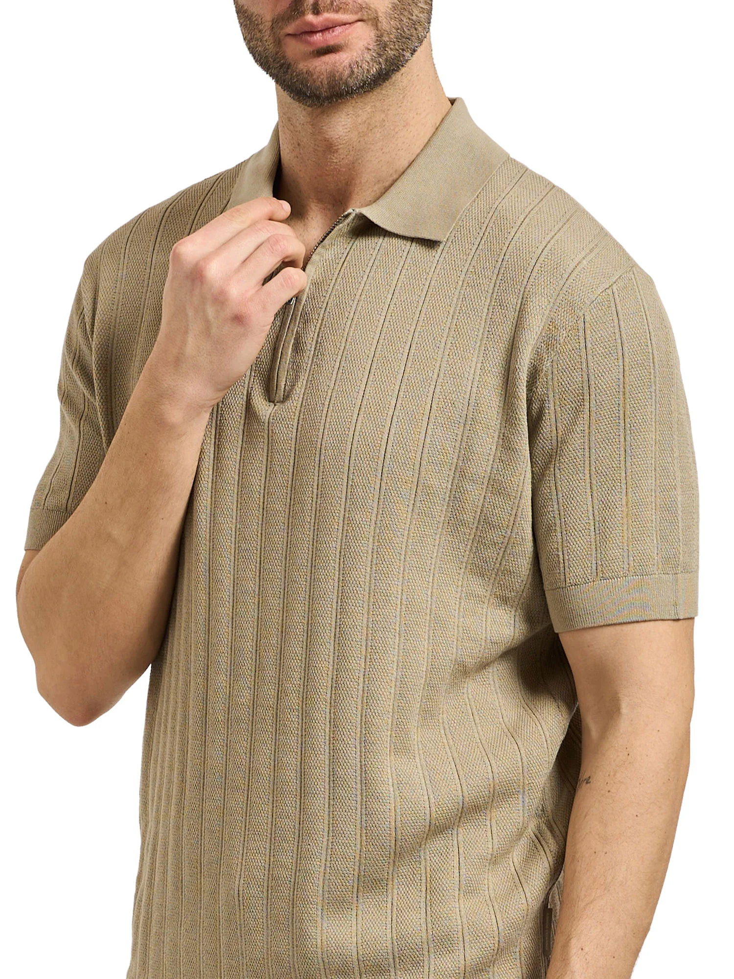 Polo Armani Exchange a manica corta 1/2 zip knit beige - Image 4