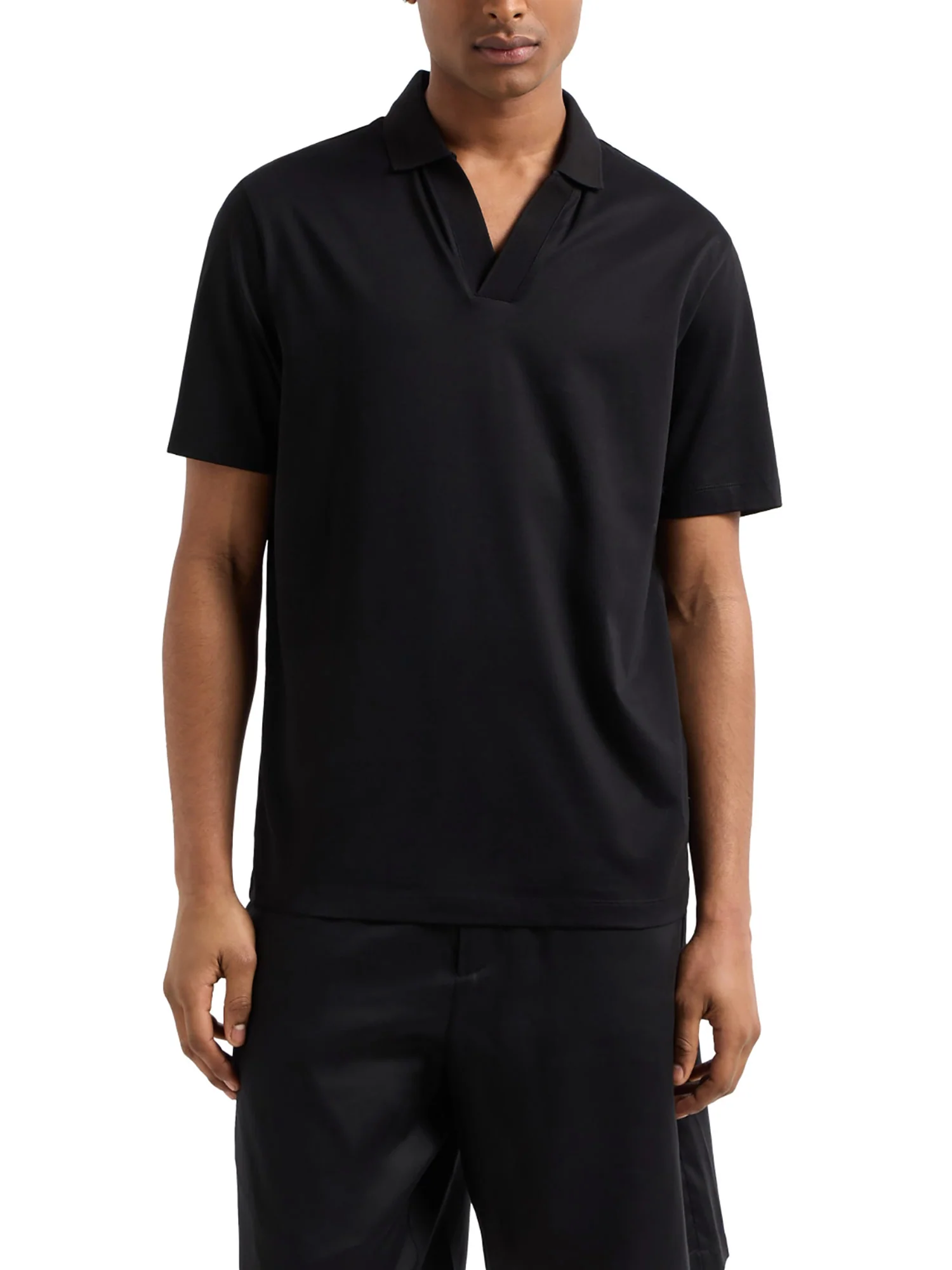 Polo con scollo a V in jersey di cotone nero