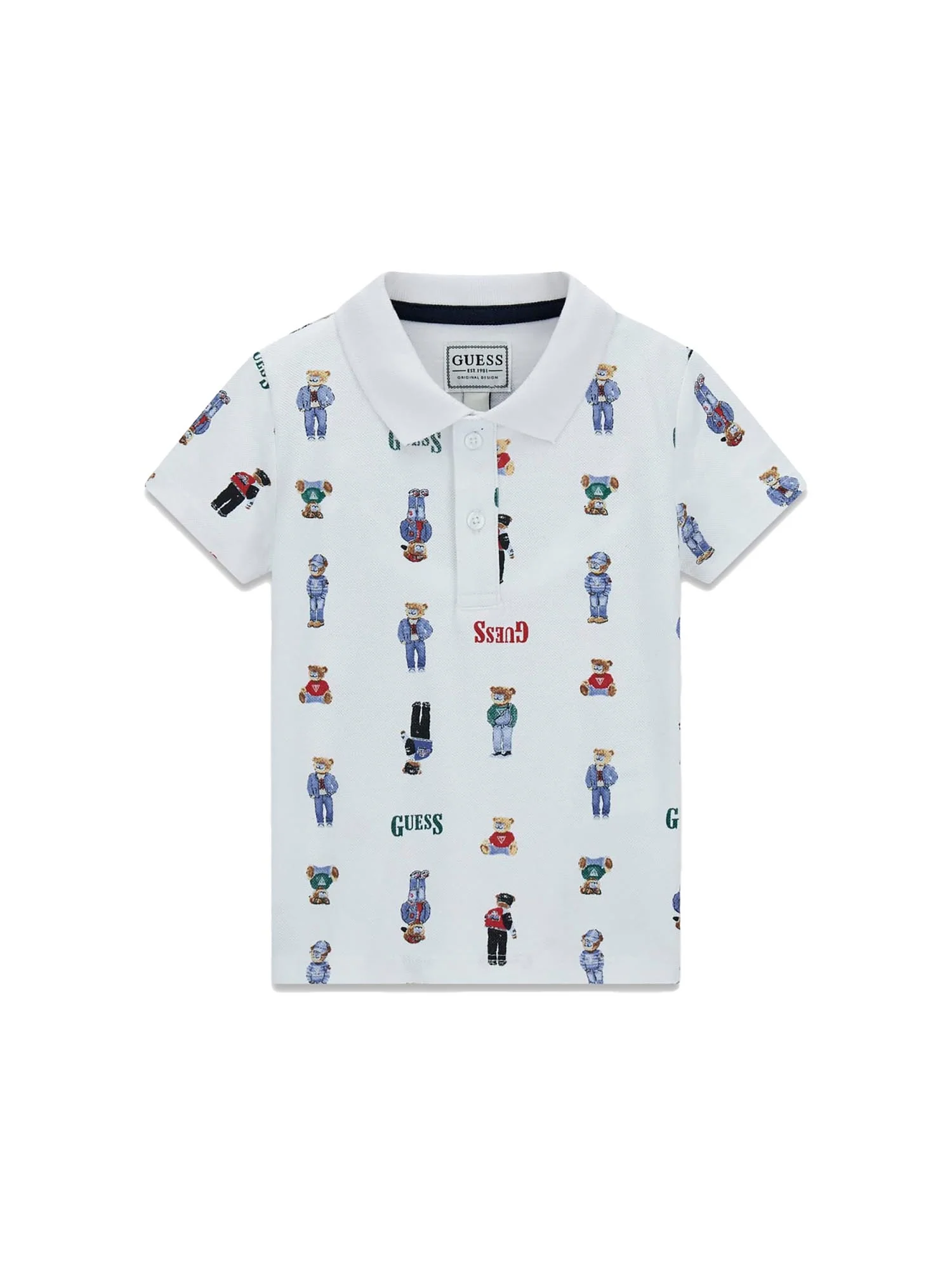 Polo Guess Neonato logo allover bear bianco
