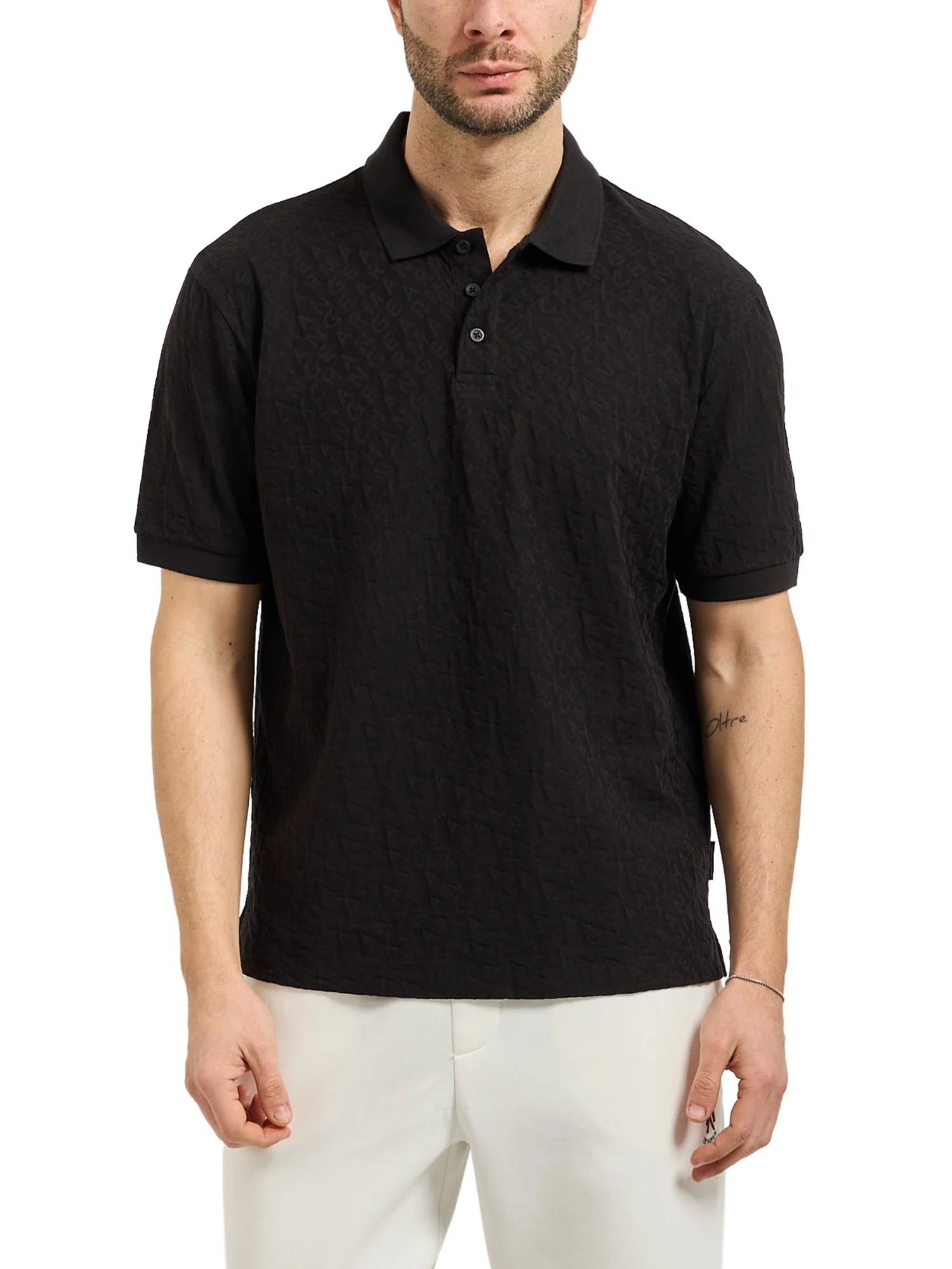 Polo Armani Exchange a manica corta jacquard logo nero