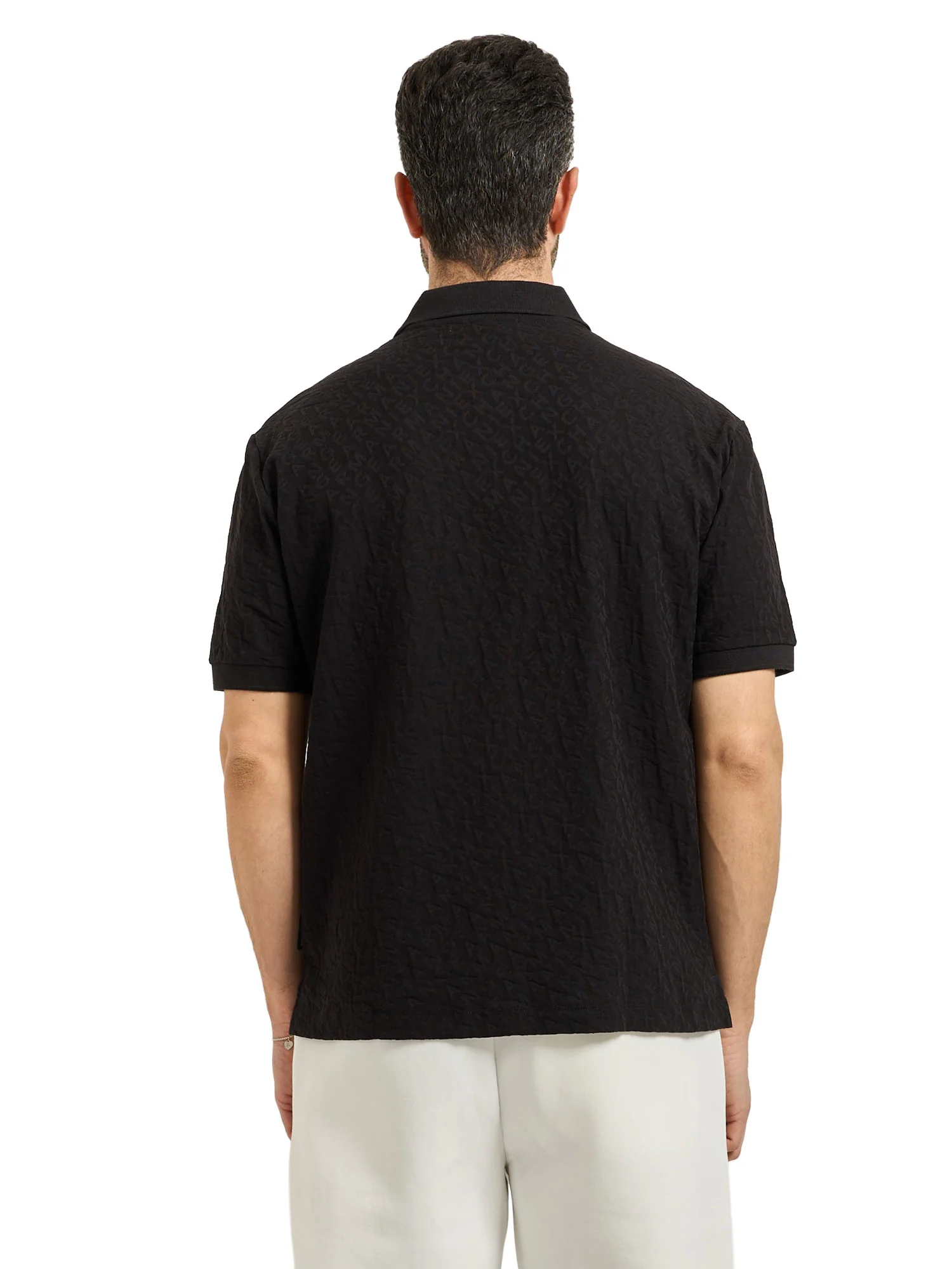 Polo Armani Exchange a manica corta jacquard logo nero - Image 2