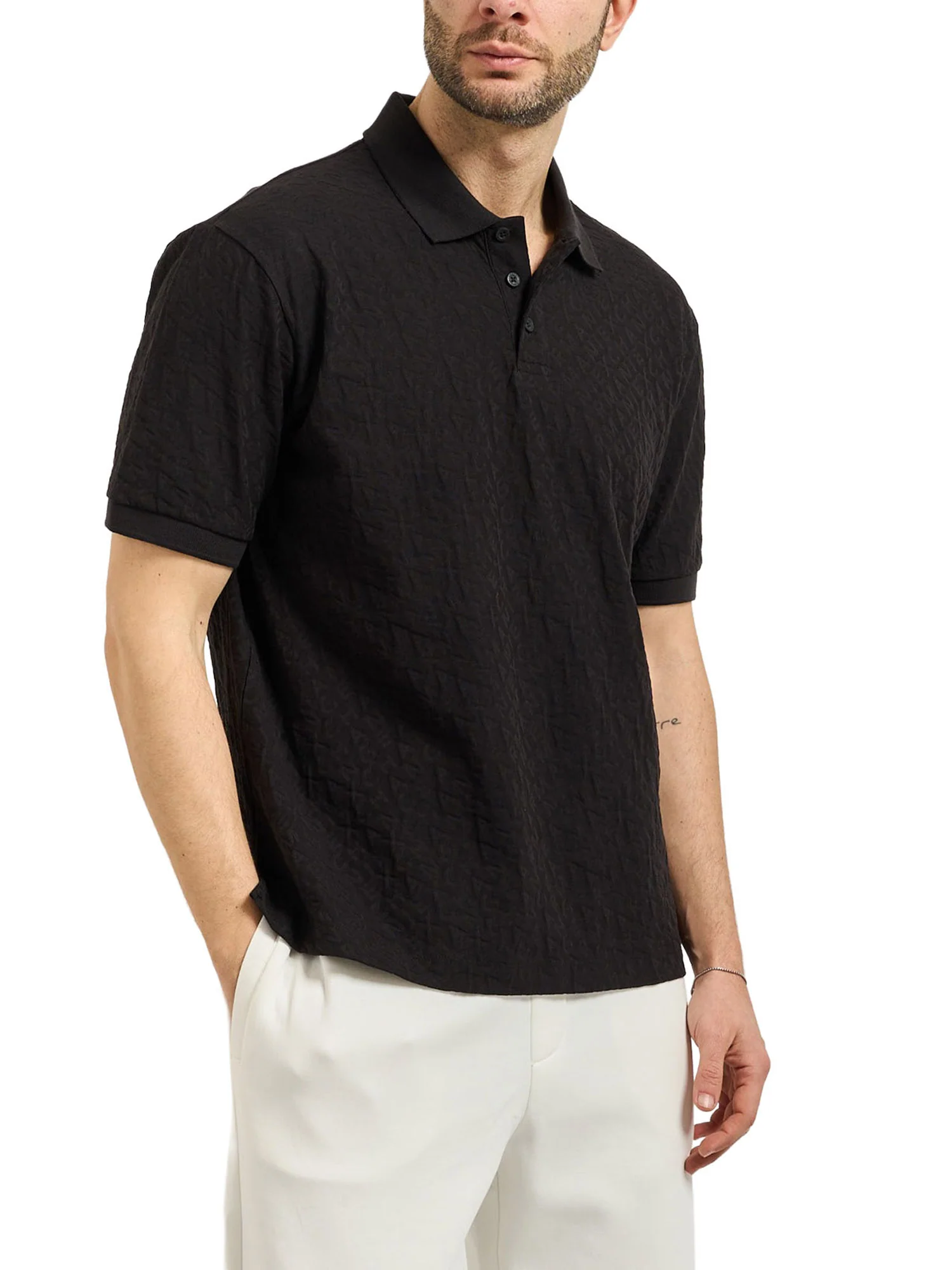 Polo Armani Exchange a manica corta jacquard logo nero - Image 3