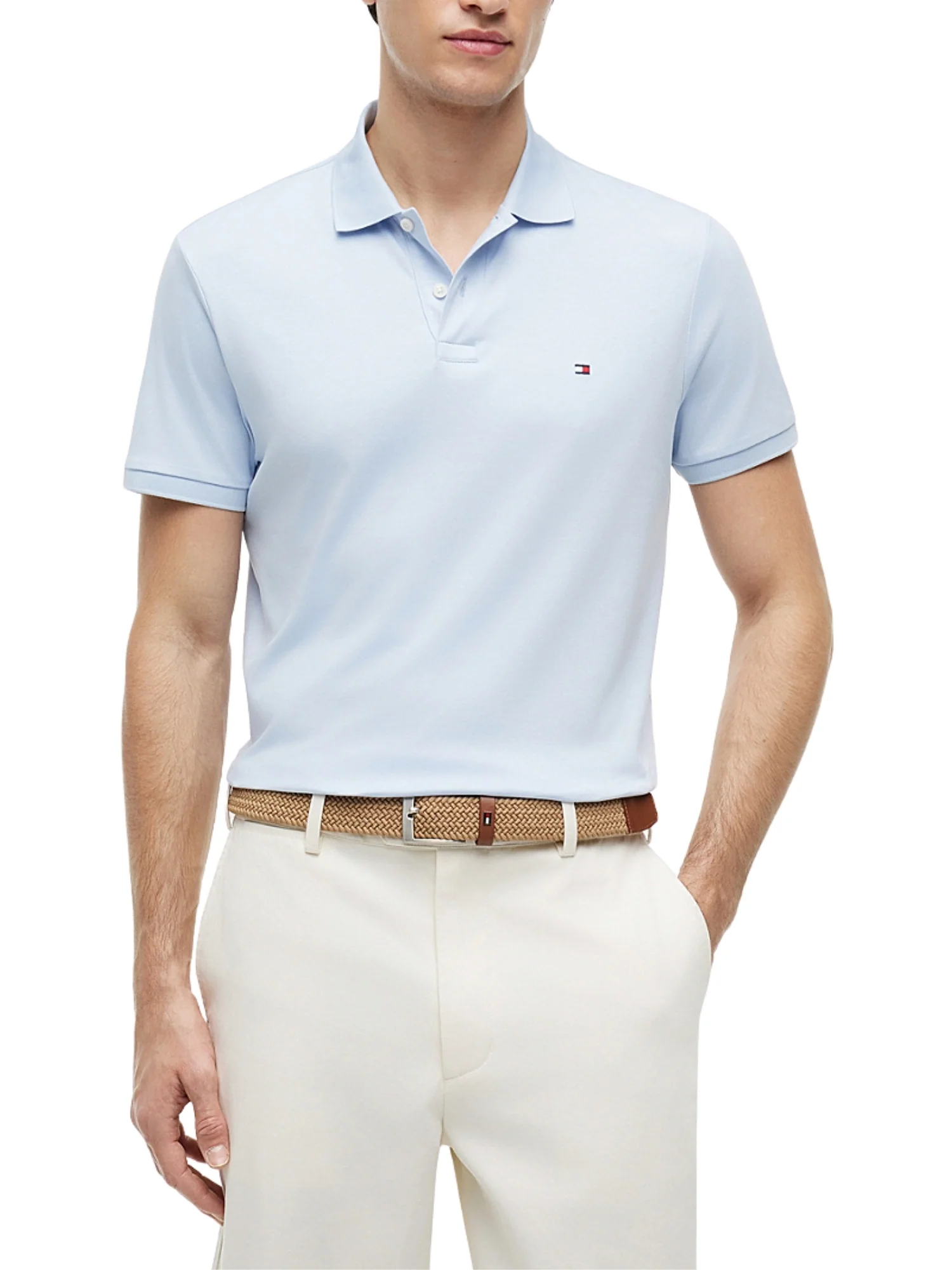 Maglia polo con maniche corte Tommy Hilfiger modello liquid cotton seasonal celeste