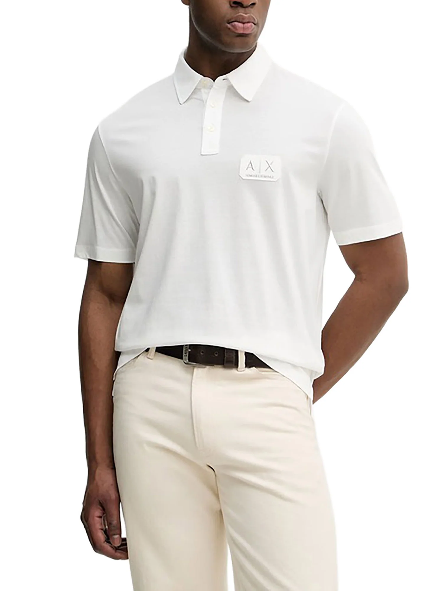 Polo Armani Exchange a manica corta plaque logo bianco