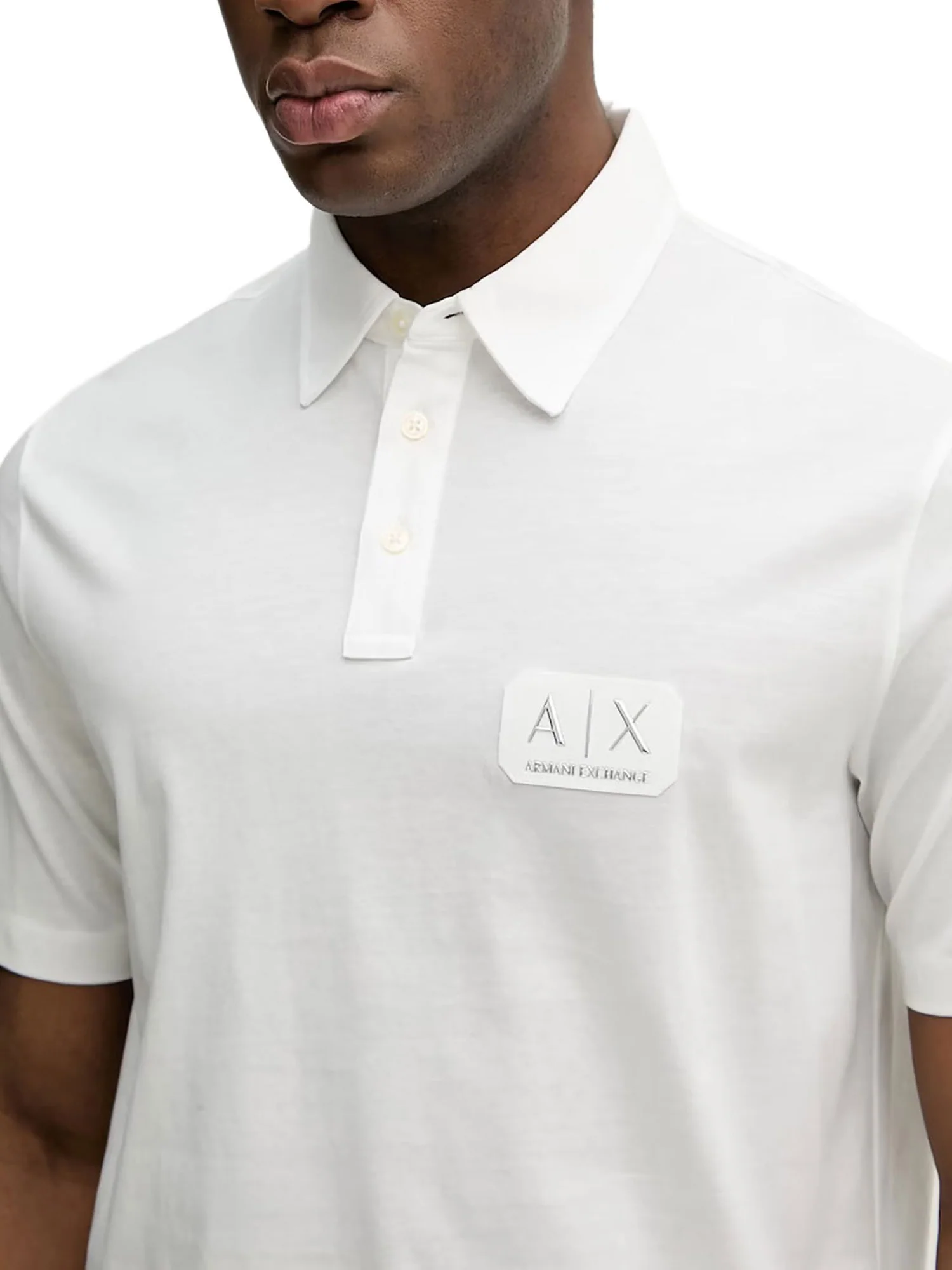 Polo Armani Exchange a manica corta plaque logo bianco - Image 3