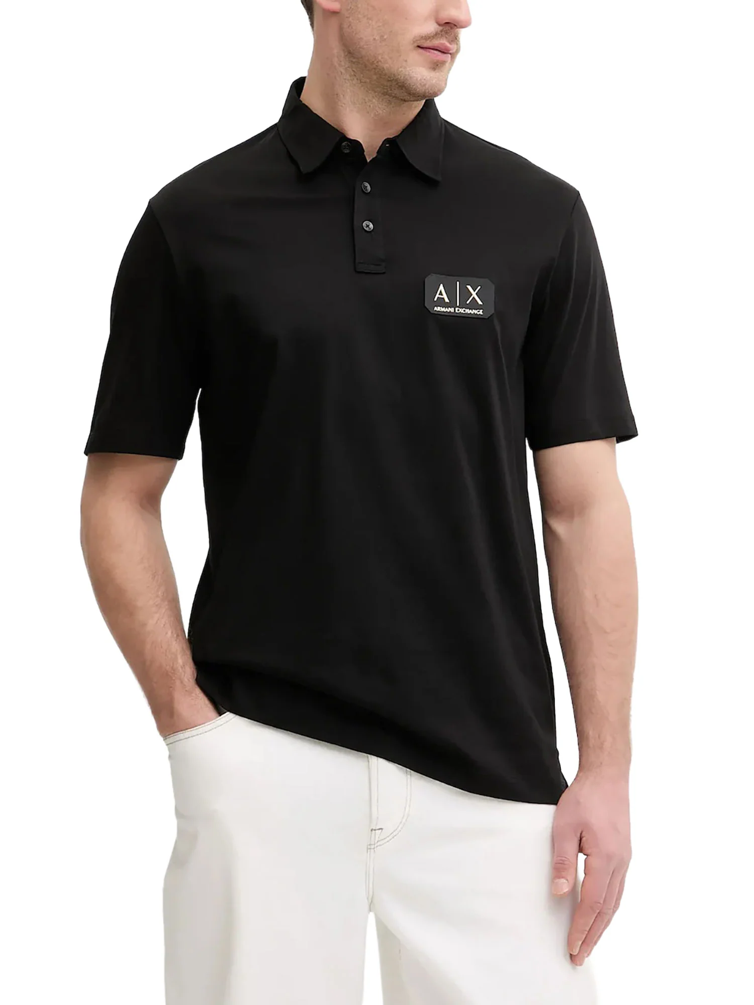 Polo Armani Exchange a manica corta plaque logo nero