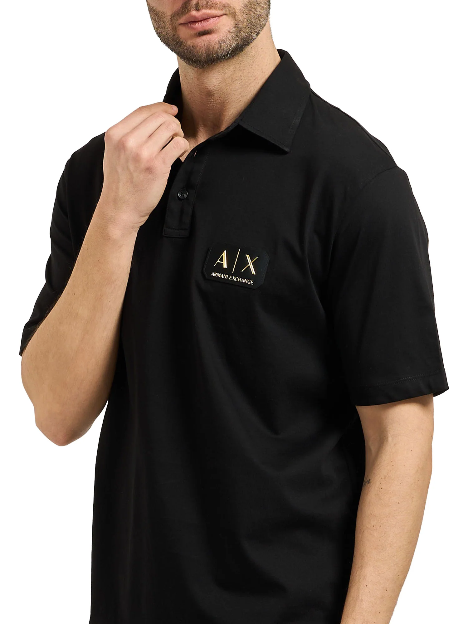 Polo Armani Exchange a manica corta plaque logo nero - Image 3