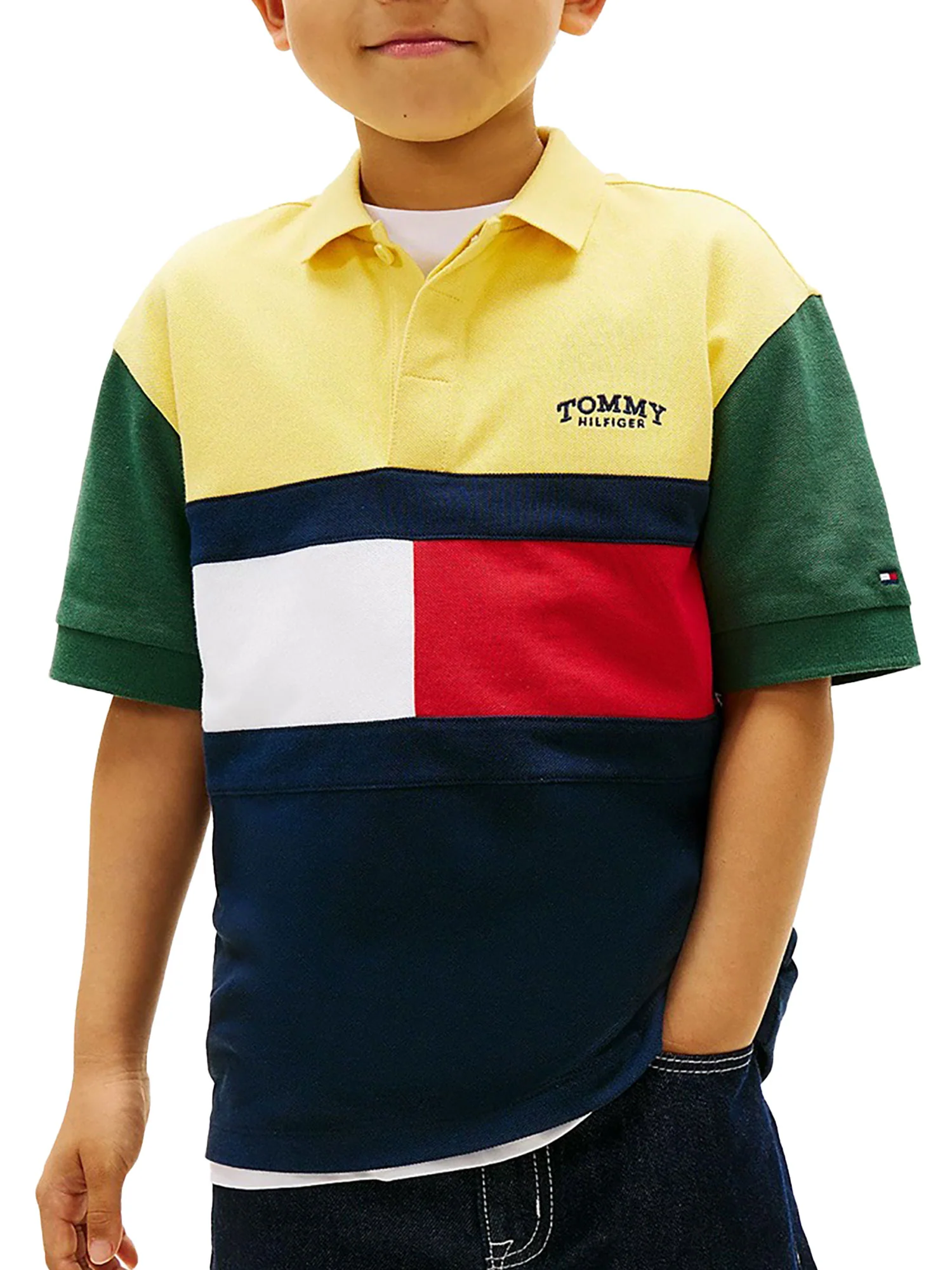 Polo Tommy Hilfigher Ragazzo rugby colorblock giallo multi - Image 2