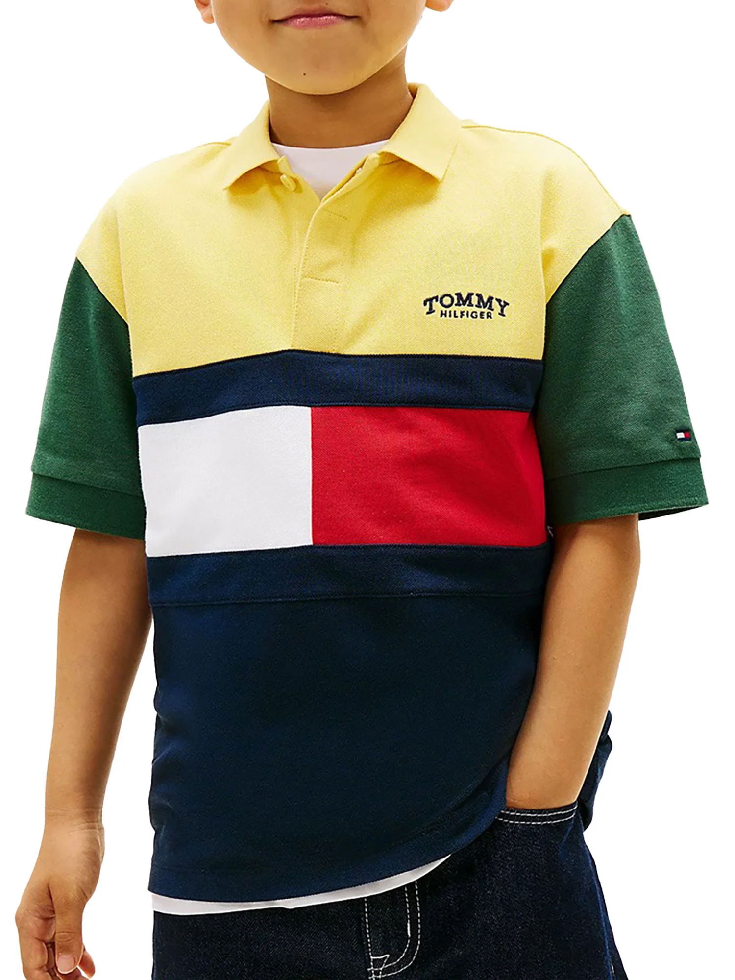 Polo Tommy Hilfigher Bambino rugby colorblock giallo multi - Image 2