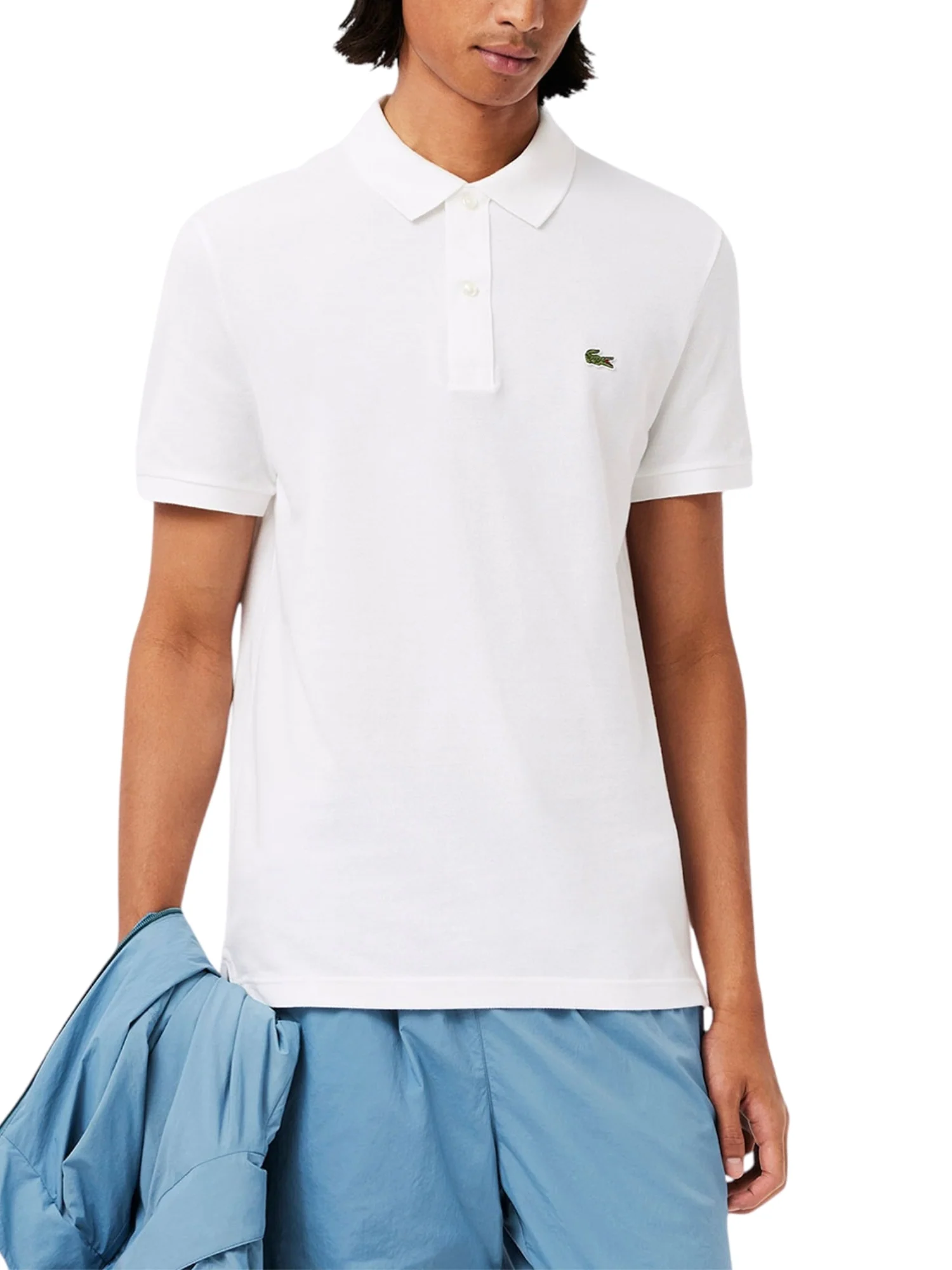 Polo Lacoste uomo con maniche corte modello slim piquet bianco
