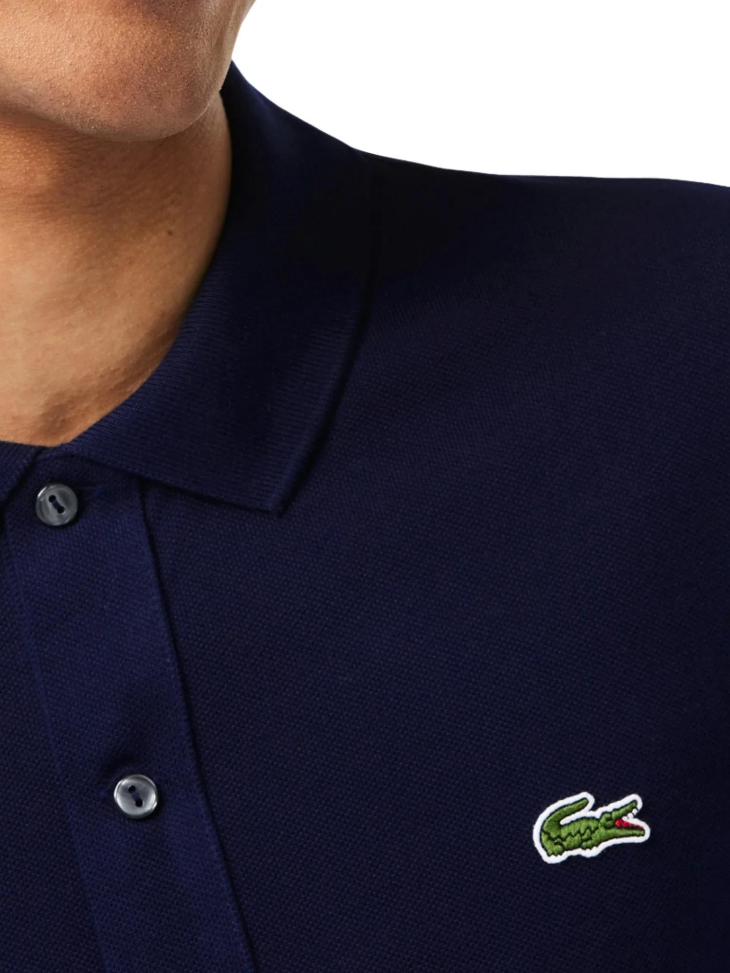 Polo Lacoste uomo con maniche corte modello slim piquet blu - Image 4