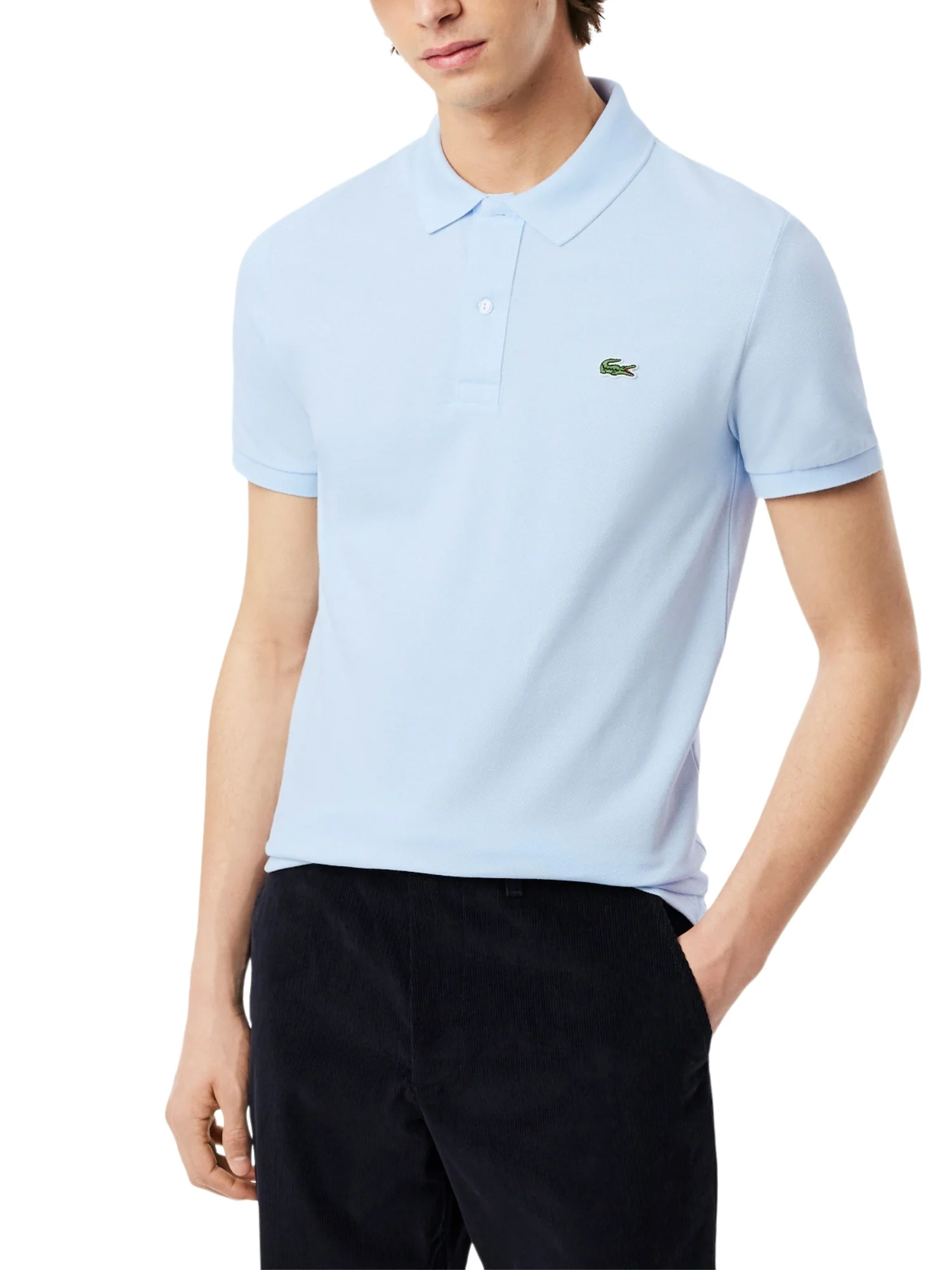Polo Lacoste uomo con maniche corte modello slim piquet celeste