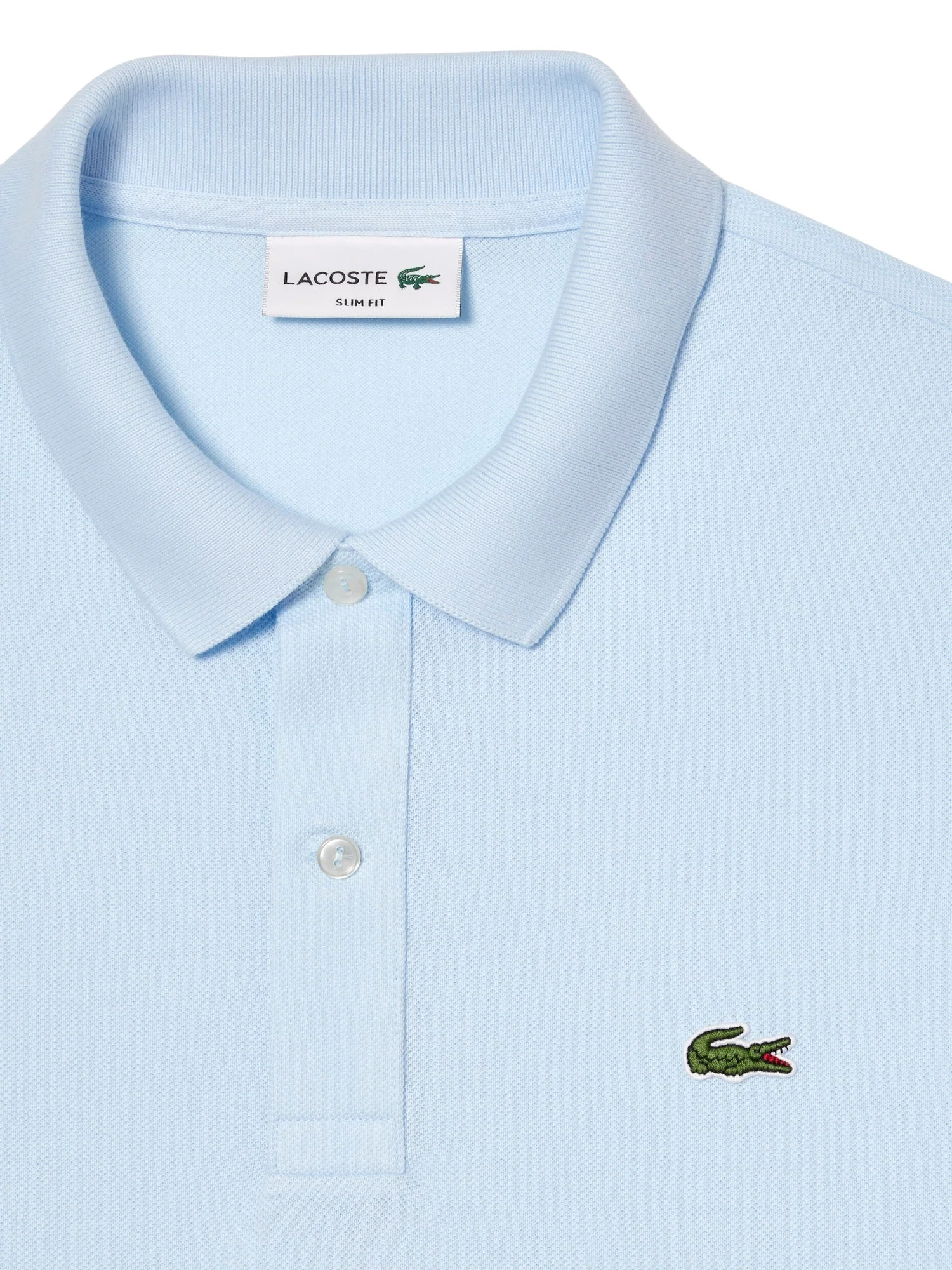 Polo Lacoste uomo con maniche corte modello slim piquet celeste - Image 4