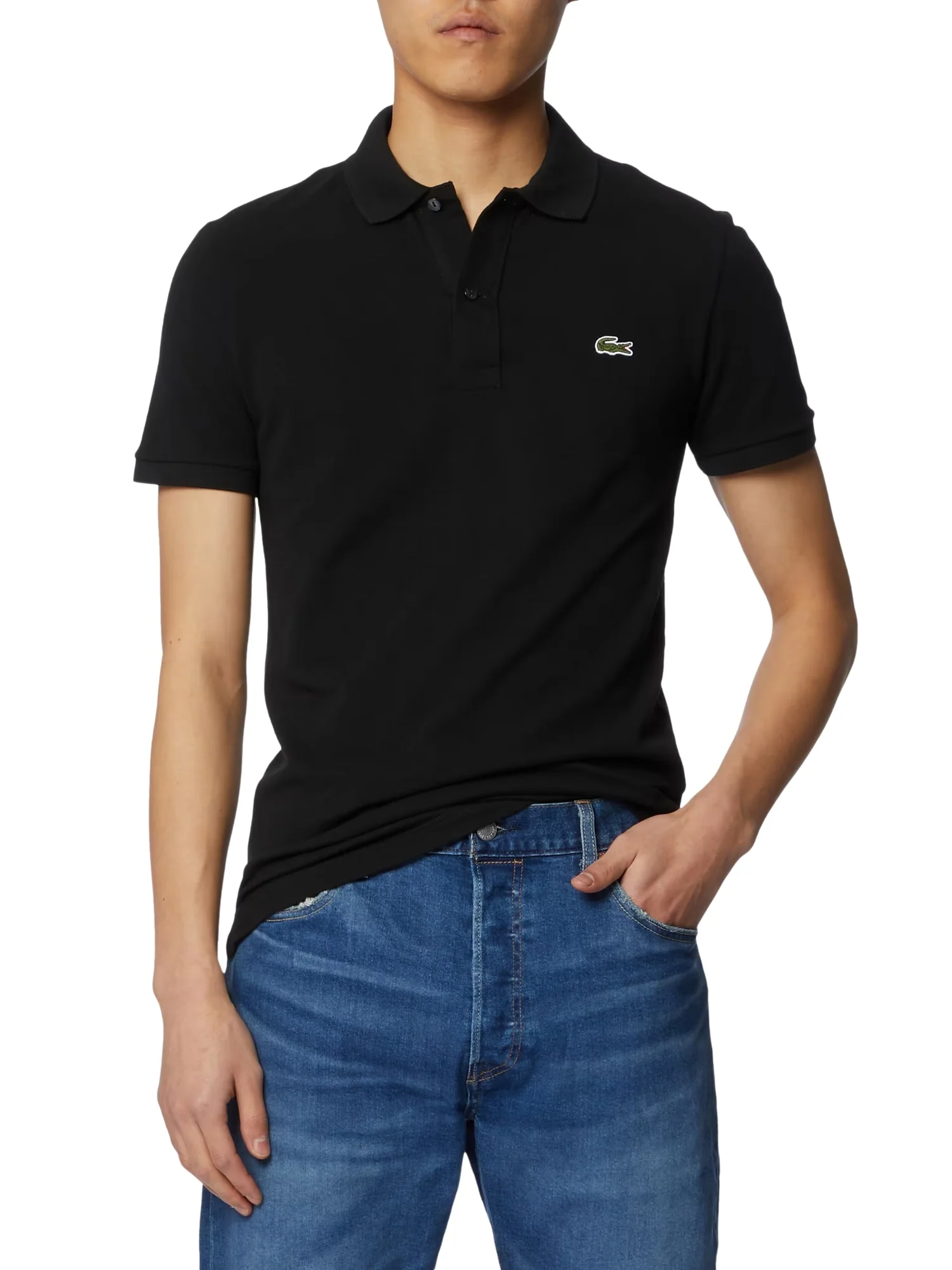 Polo Lacoste uomo con maniche corte modello slim piquet nero