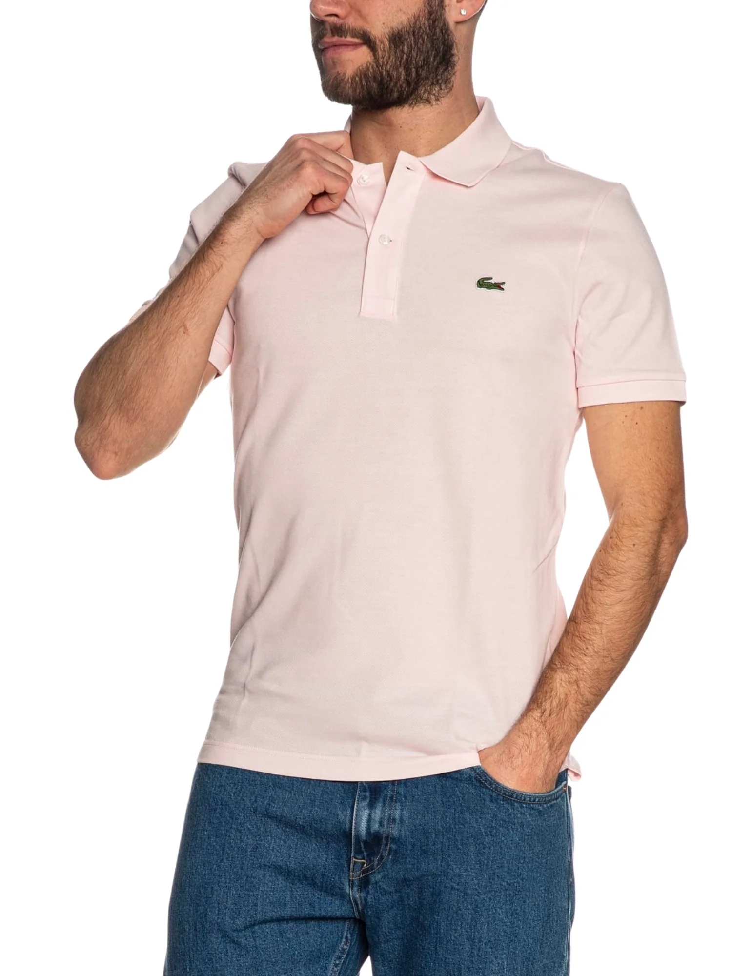 Polo Lacoste uomo con maniche corte modello slim piquet rosa - Image 3