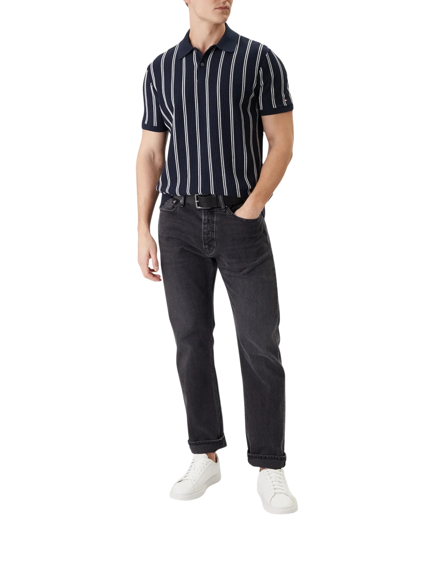 Maglia polo con maniche corte Tommy Hilfiger modello vertical stripe knitted blu - Image 2