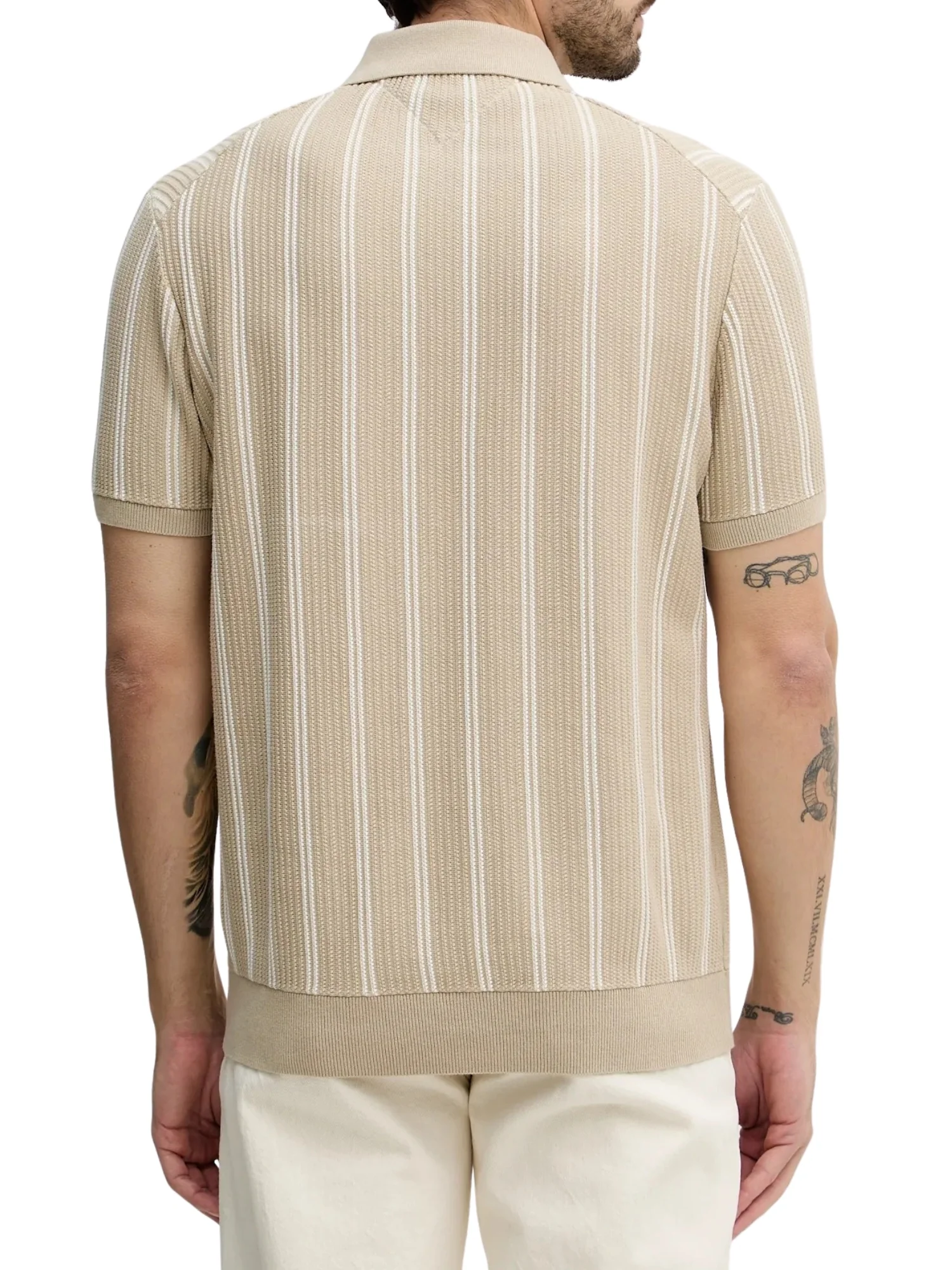 Maglia polo con maniche corte Tommy Hilfiger modello vertical stripe knitted sabbia - Image 2