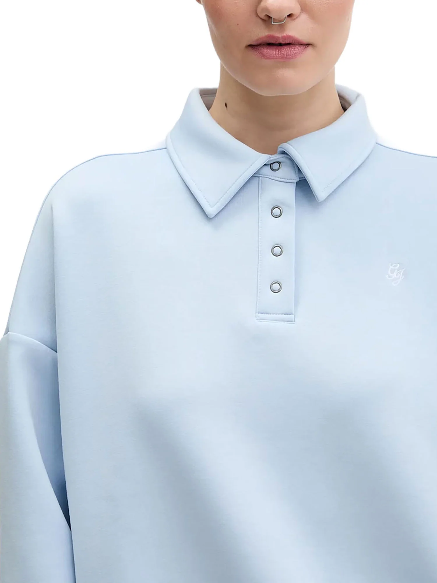 Polo Guess donna manica lunga Sweat Scuba celeste - Image 3