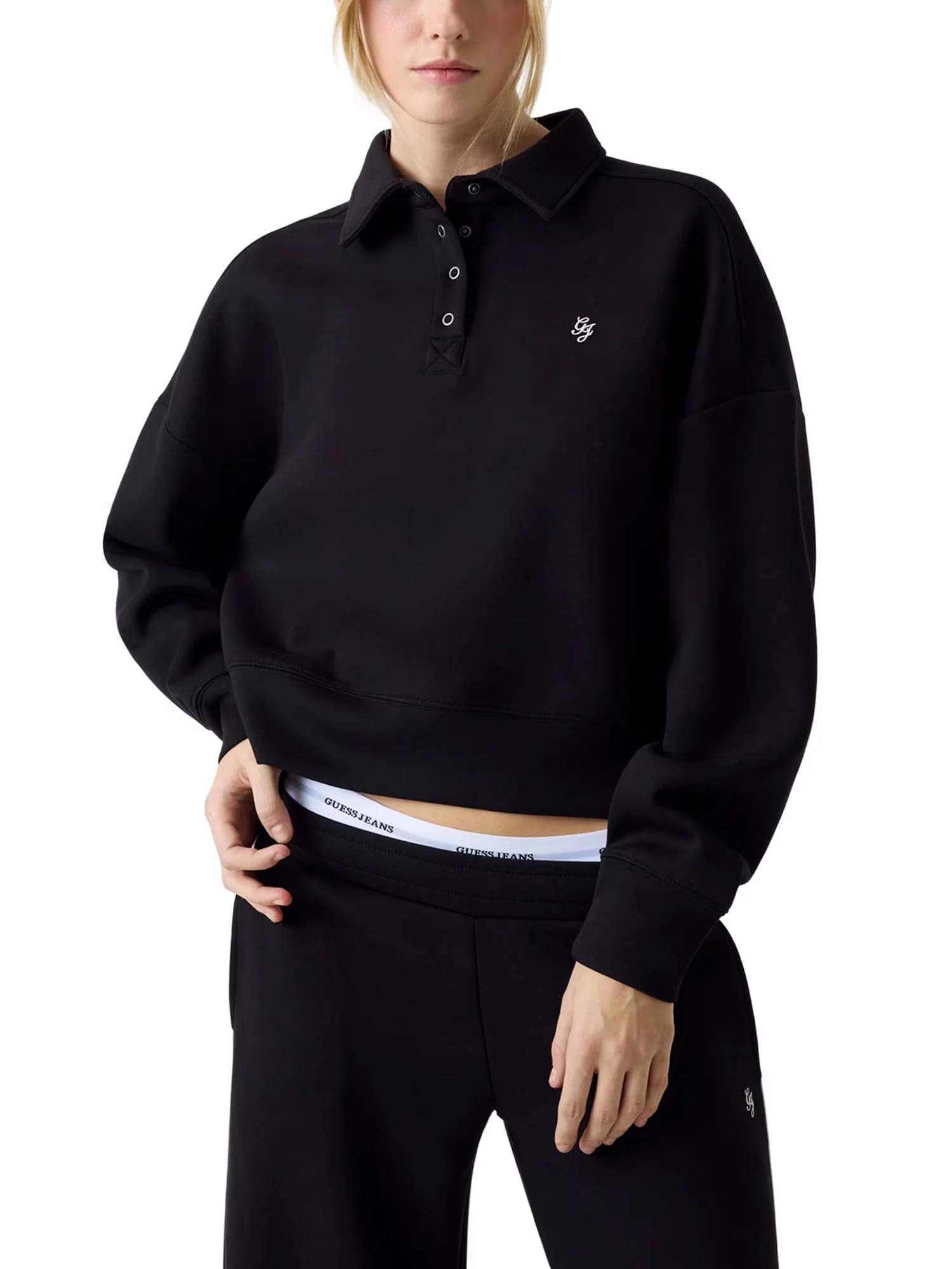 Polo Guess donna manica lunga Sweat Scuba nero