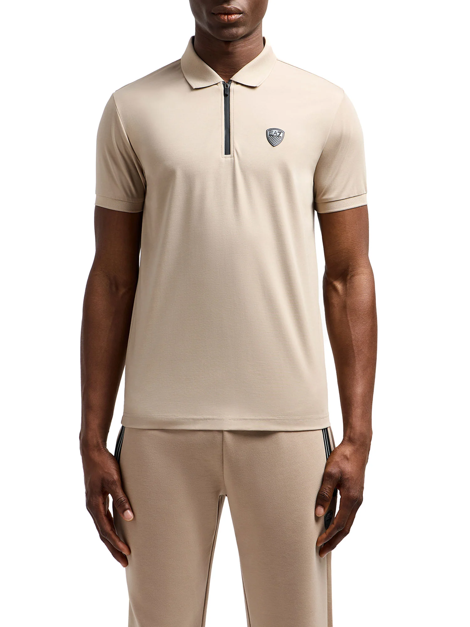 Polo con zip in jersey beige