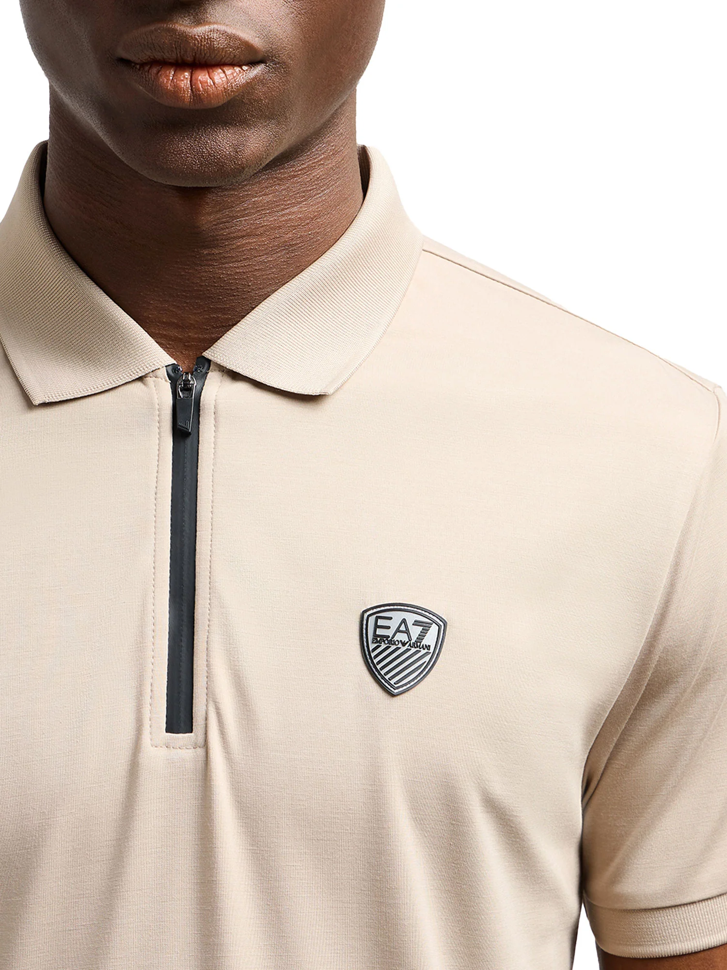 Polo con zip in jersey beige - Image 3